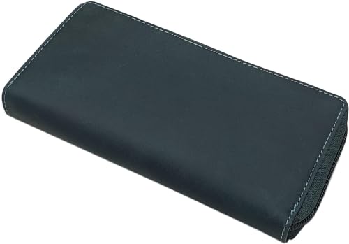 myledershop Damen Geldbörsen portafoglio grande verde scuro in pelle bovina RFID