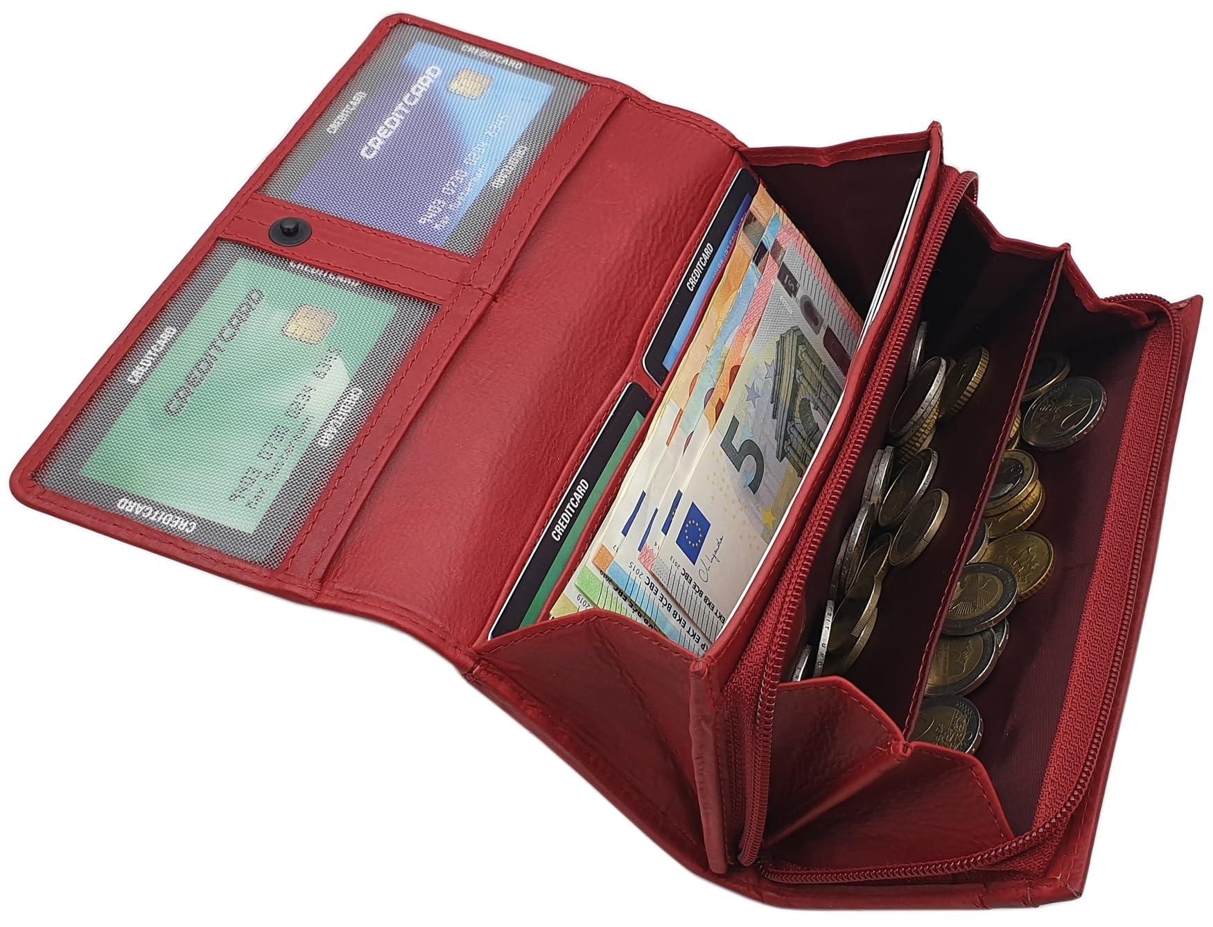 myledershop Damen Geldbörsen portafoglio grande pelle bovina rosso ciliegia RFID