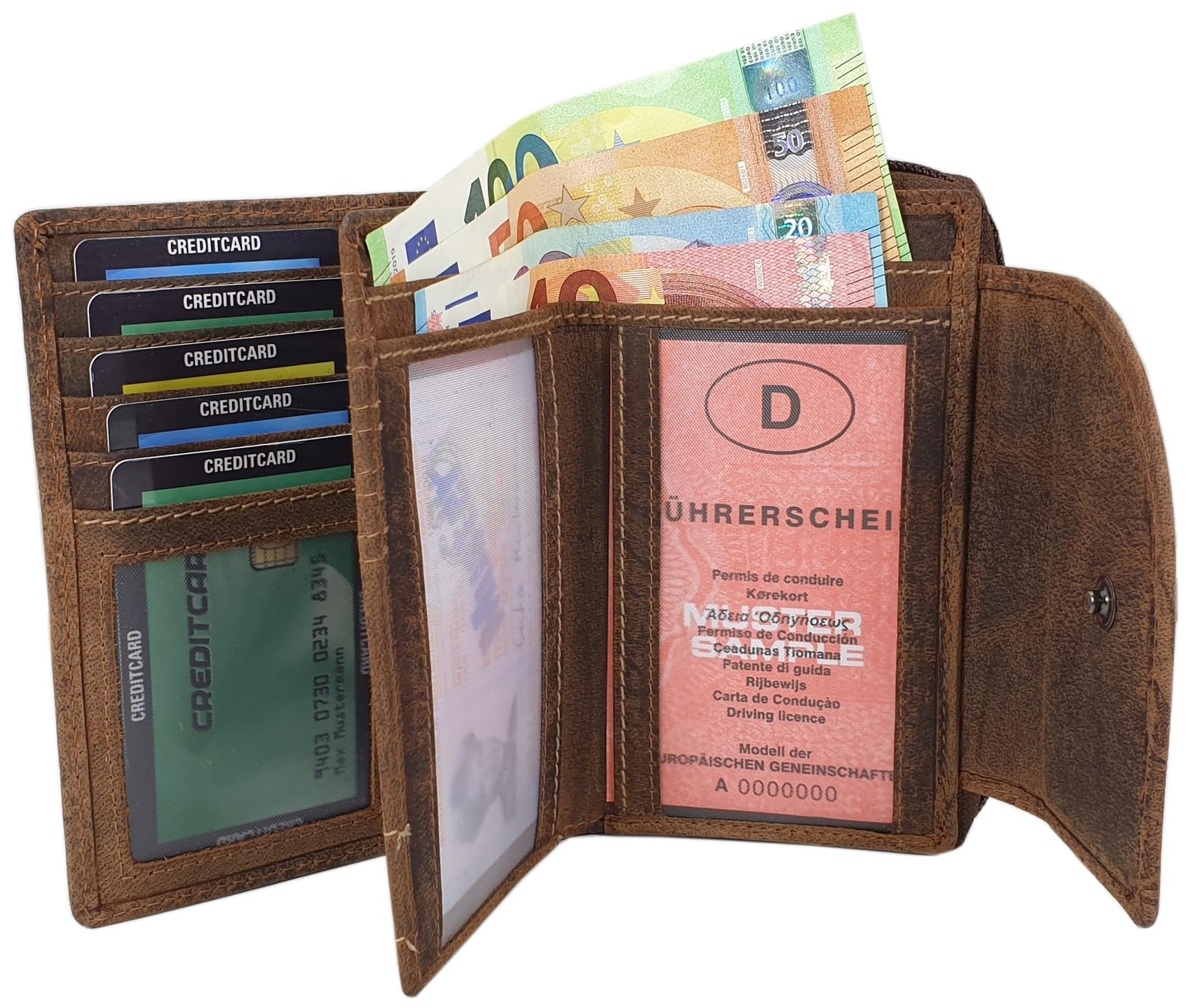 myledershop Damen Geldbörsen portafoglio verticale in bufalo cognac RFID