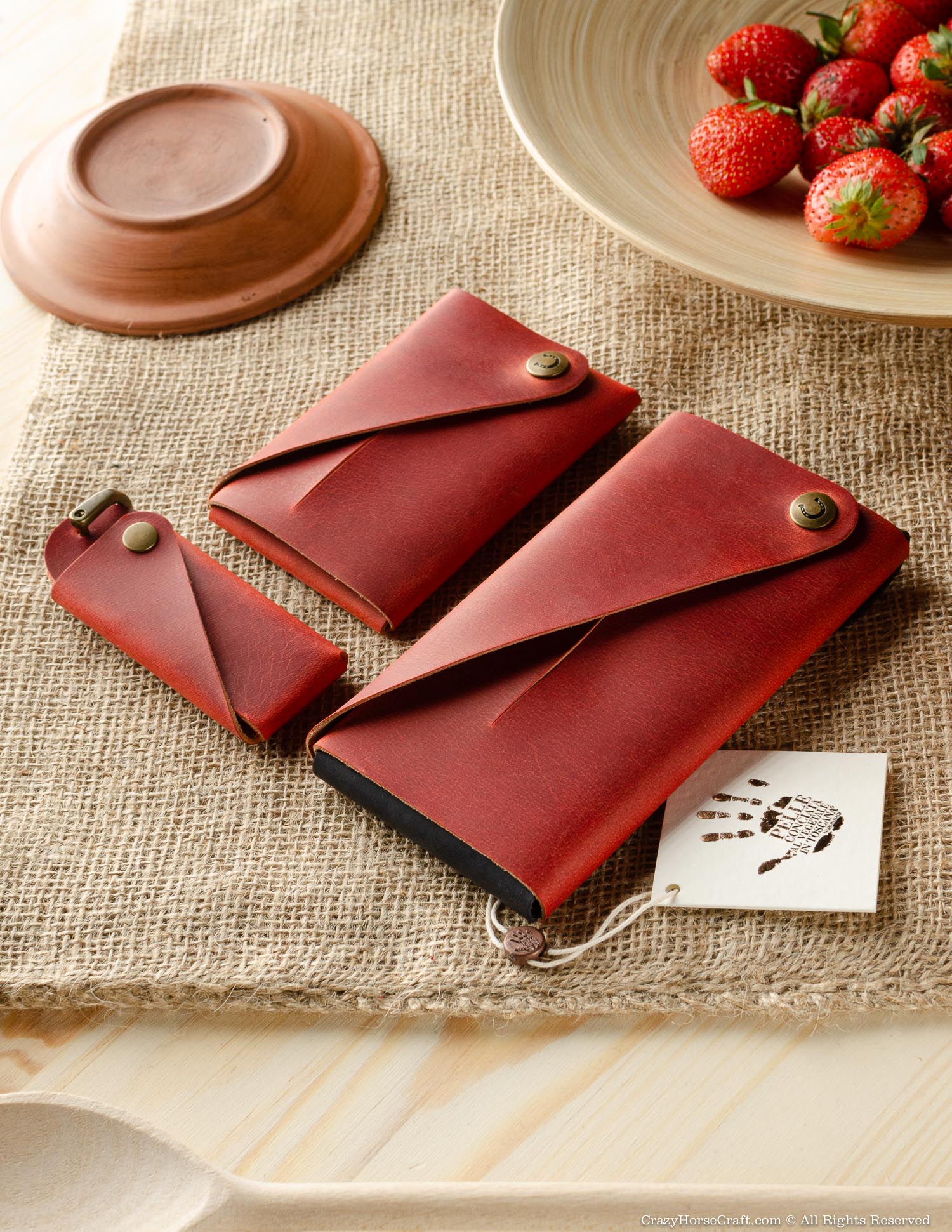 Crazy Horse Craft Minimalist Series set custodie pelle rosso fragola
