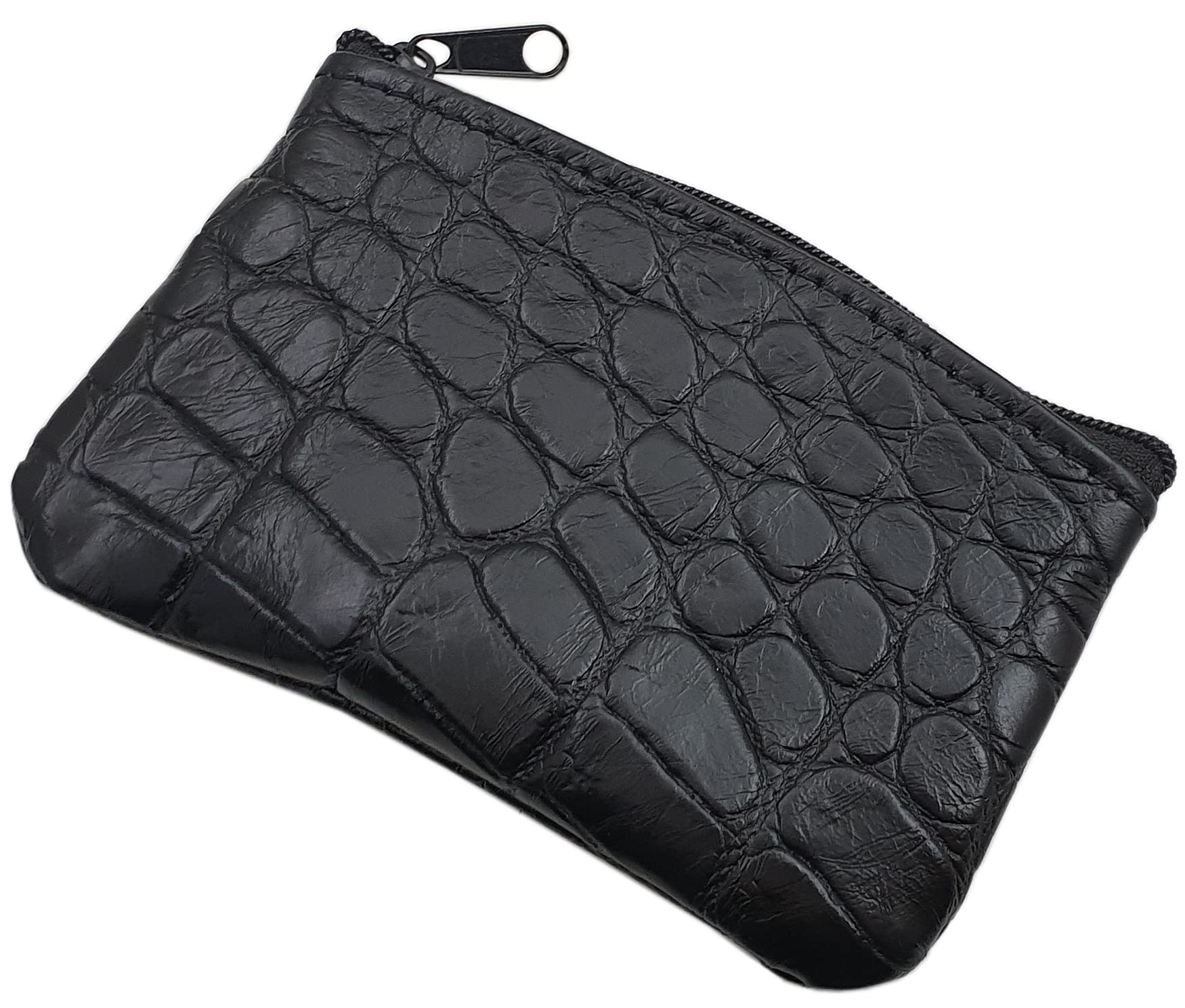 myledershop Schlüsseltaschen Portachiavi in pelle di vitello nera effetto coccodrillo