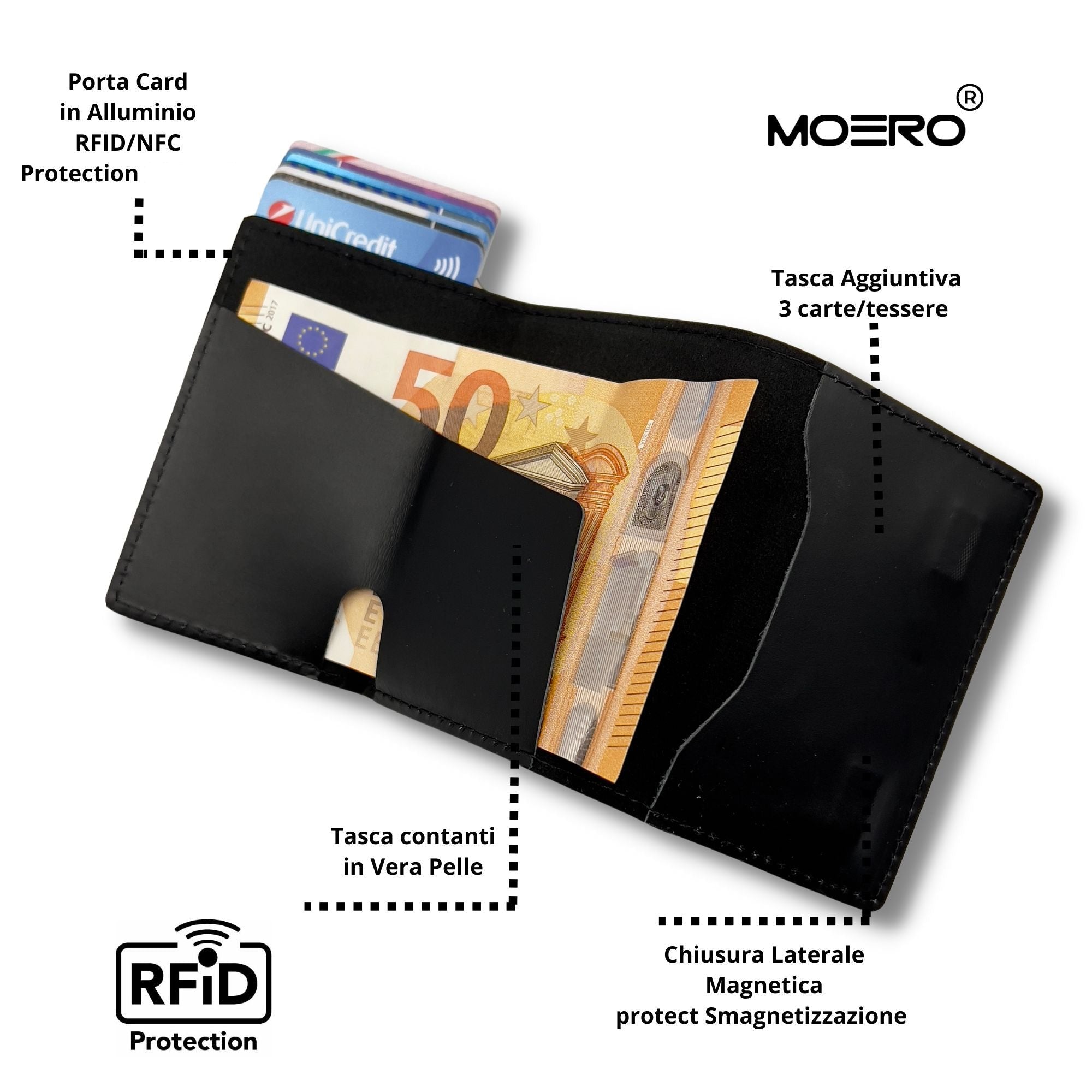 Moero Linea AirTag PRO Zip AirTag portafoglio nero con RFID