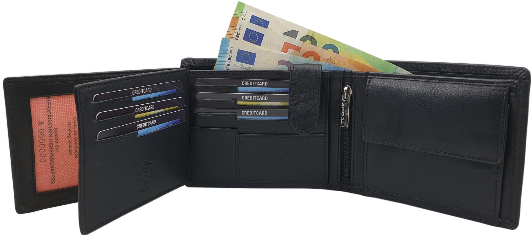 myledershop Herren Geldbörsen Vacchetta portafoglio uomo nero molti scomparti