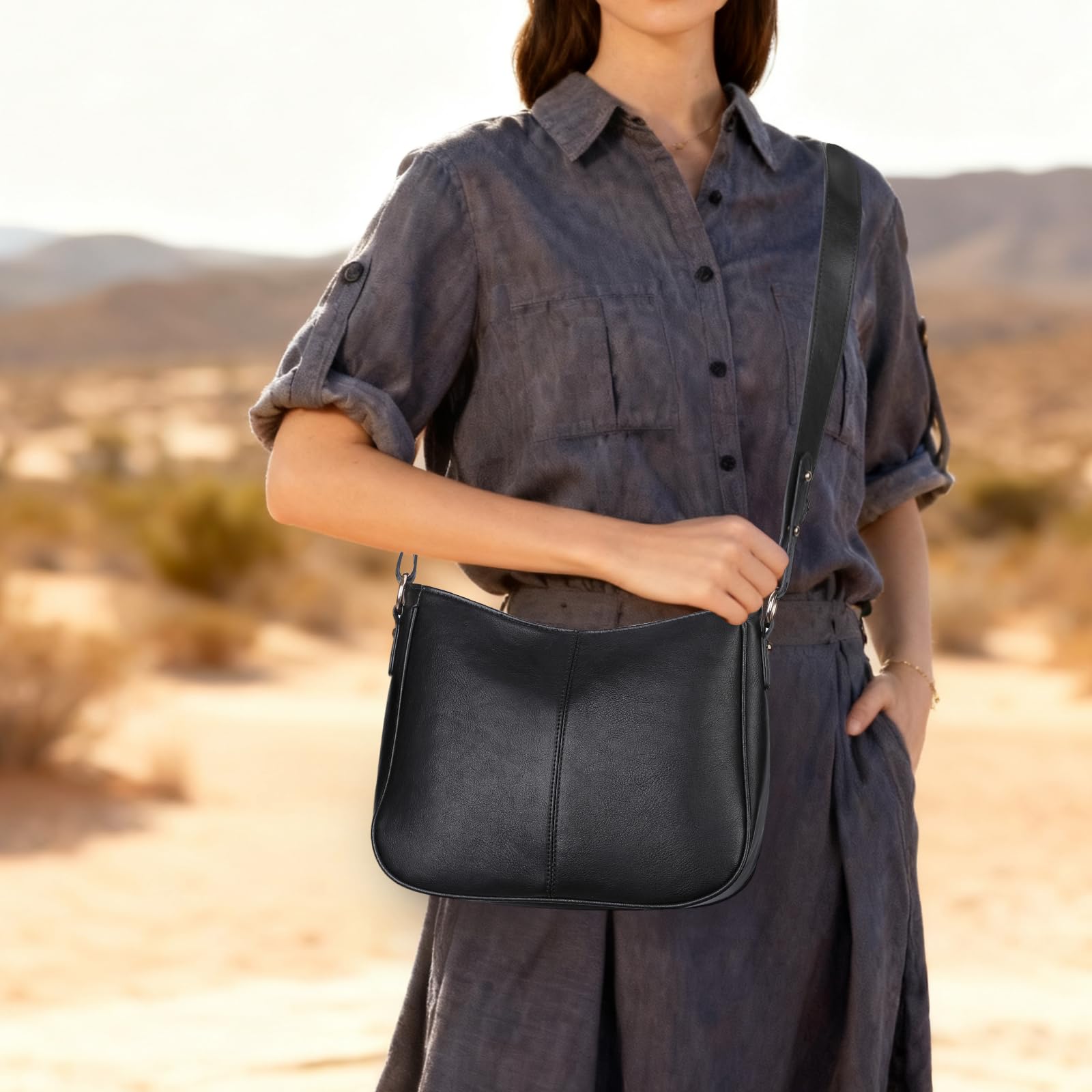 GOIACII BAG borsa hobo a tracolla donna nera con tasca posteriore