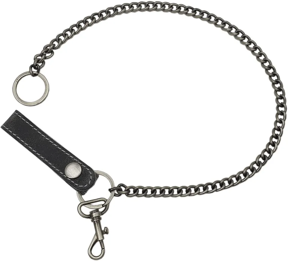 myledershop Gürtel-/Taschen catena per portafoglio grigia con passante in pelle