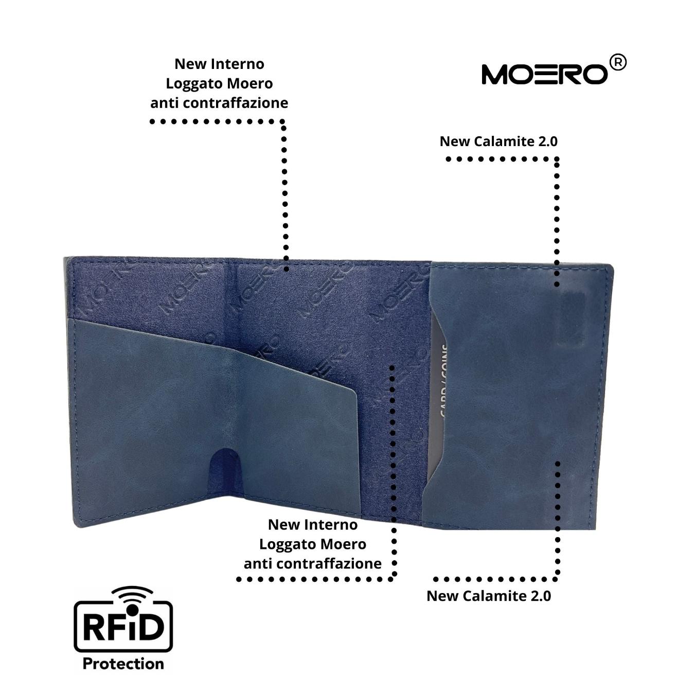 Moero Linea PRO PRO Vintage portafoglio blu RFID vegano
