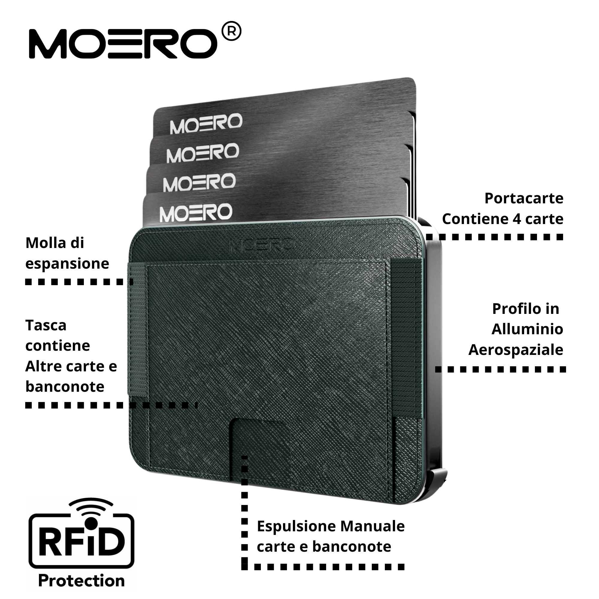 Moero Linea M2 M2 Pro Saffiano Green portafoglio MagSafe RFID