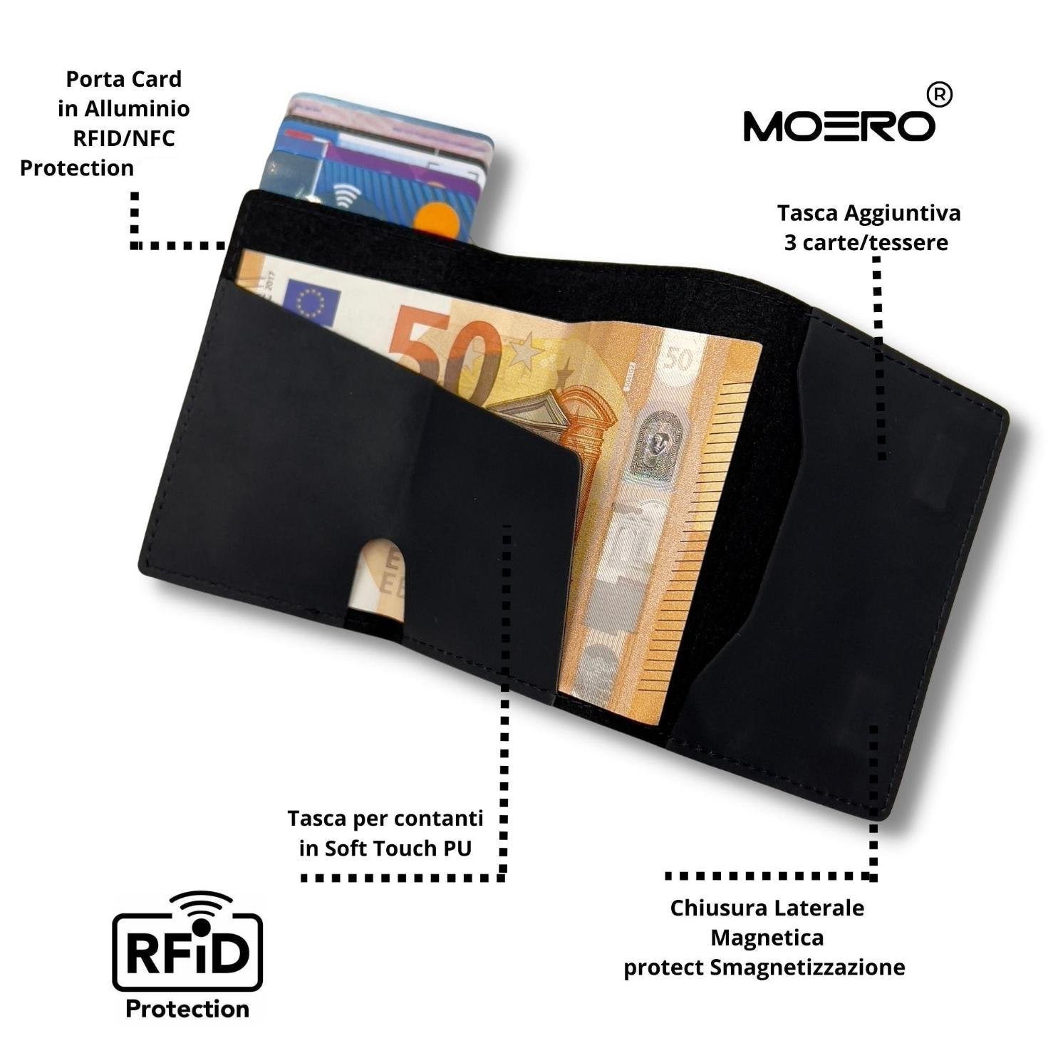 Moero Linea AirTag AirTag PRO Vintage Black portafoglio Nero RFID