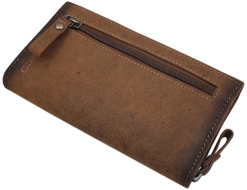 myledershop Damen Geldbörsen portafoglio donna cognac in pelle di bufalo RFID e NFC
