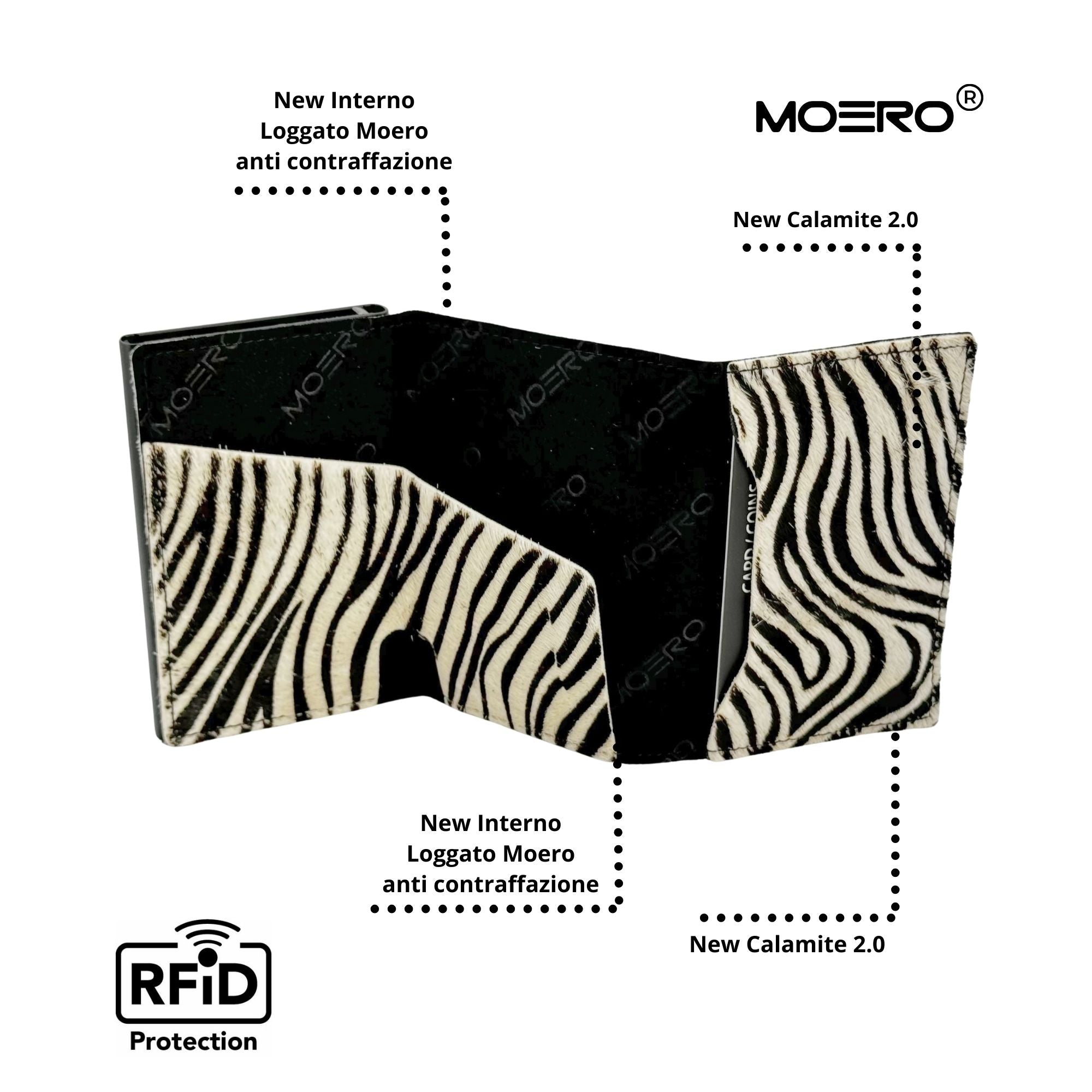 Moero Linea PRO portafoglio zebrato in cavallino con chiusura magnetica