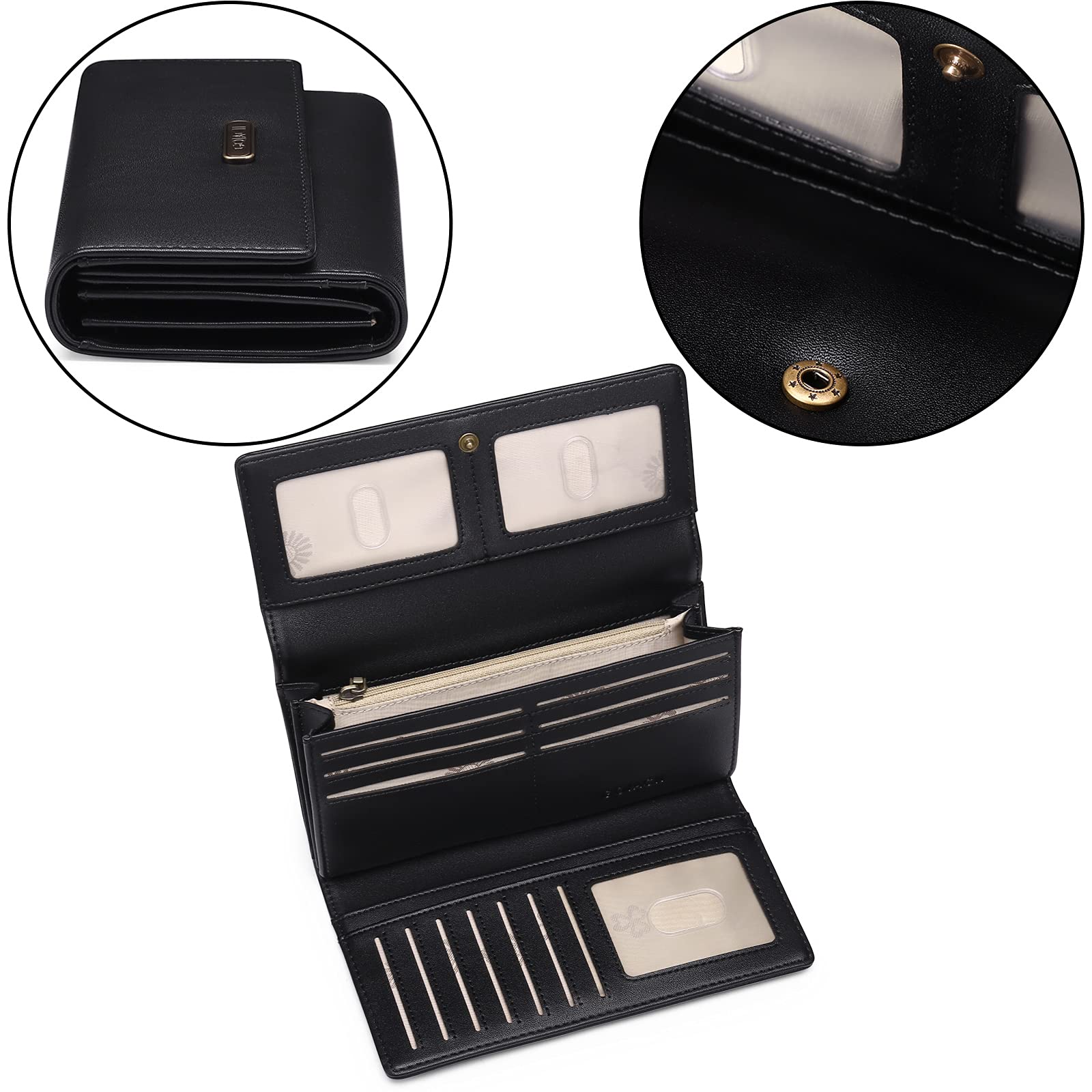 GOIACII WOMEN'S LARGE WALLET portafoglio donna lungo RFID grande nero