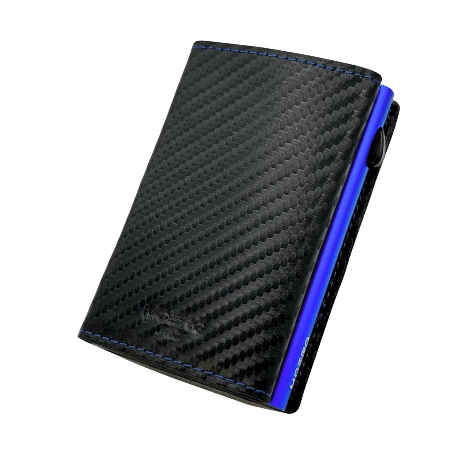 Moero Linea PRO PRO Zip Carbon portafoglio nero cuciture blu RFID