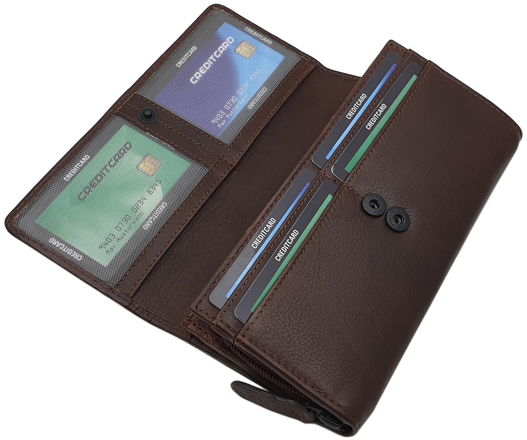 myledershop Damen Geldbörsen portafoglio grande pelle bovina marrone RFID