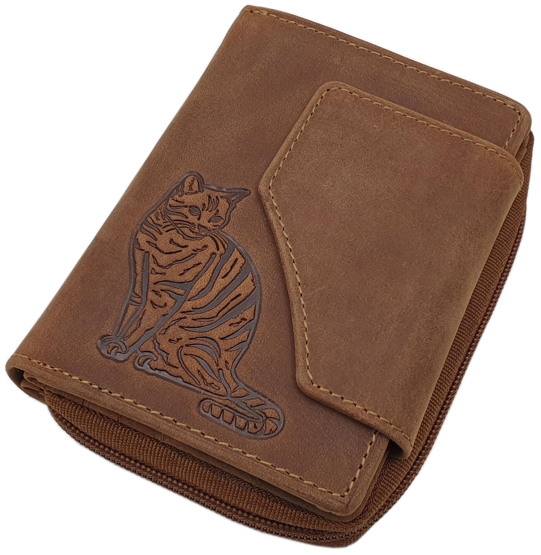 myledershop Damen Geldbörsen portafoglio verticale motivo gatto RFID NFC