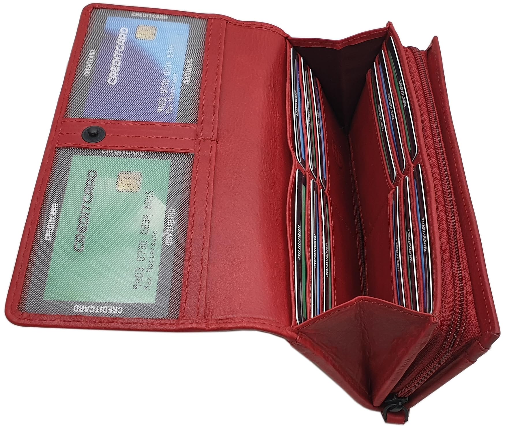 myledershop Damen Geldbörsen portafoglio grande pelle bovina rosso ciliegia RFID