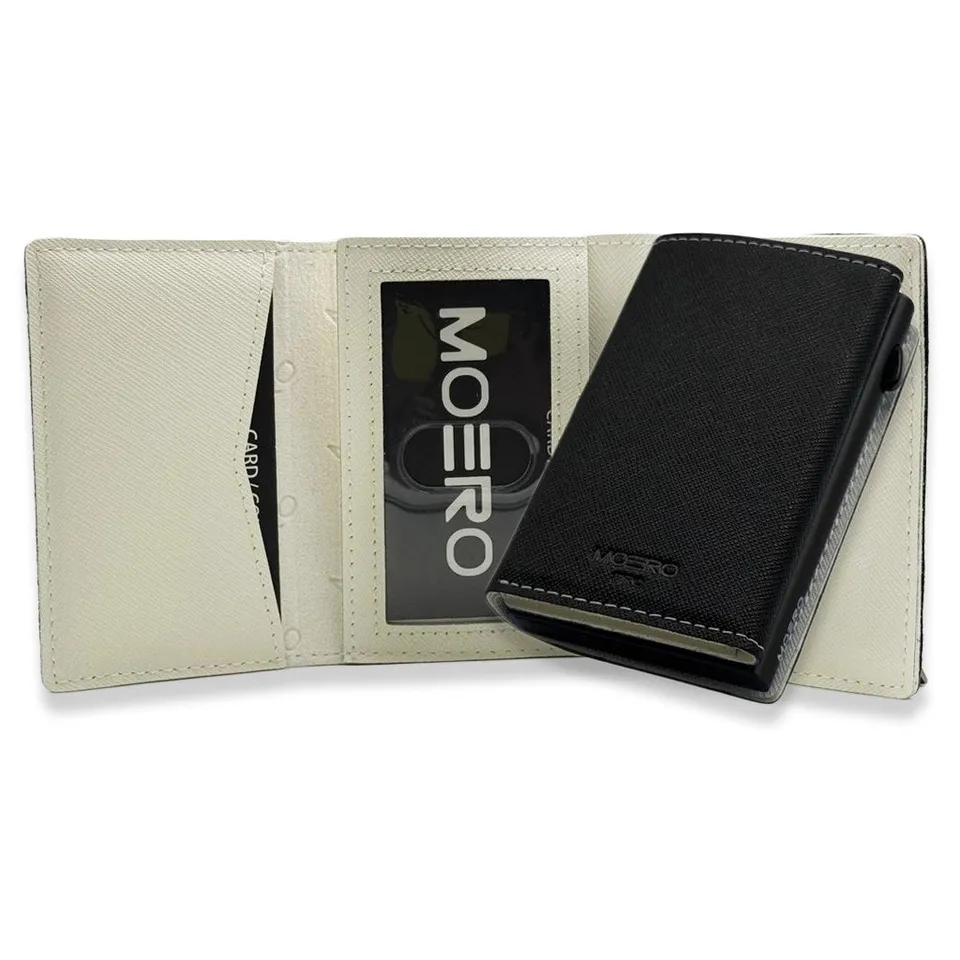 Moero Linea PRO PRO PLUS Zip Saffiano portafoglio nero e bianco RFID