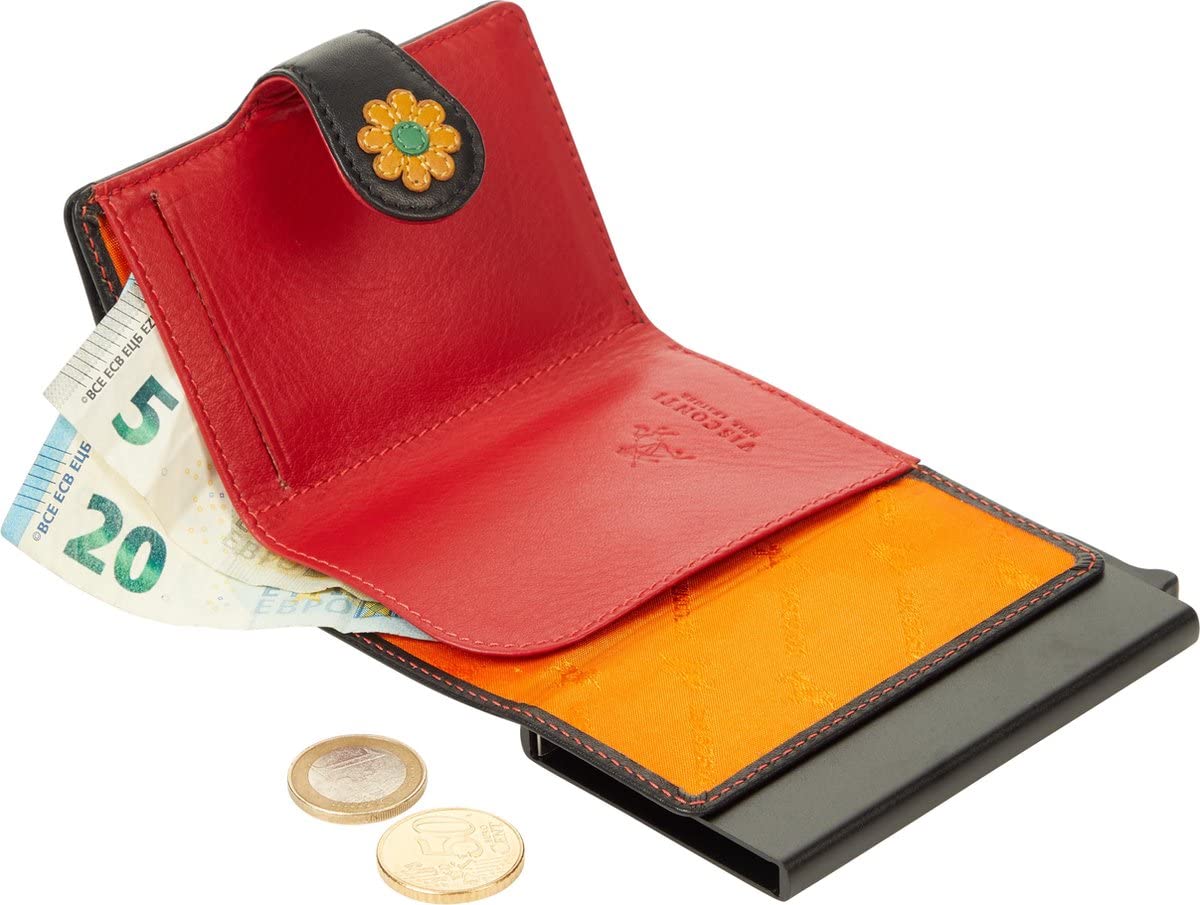 Visconti Daisy porta carte nero con fiore RFID e portamonete