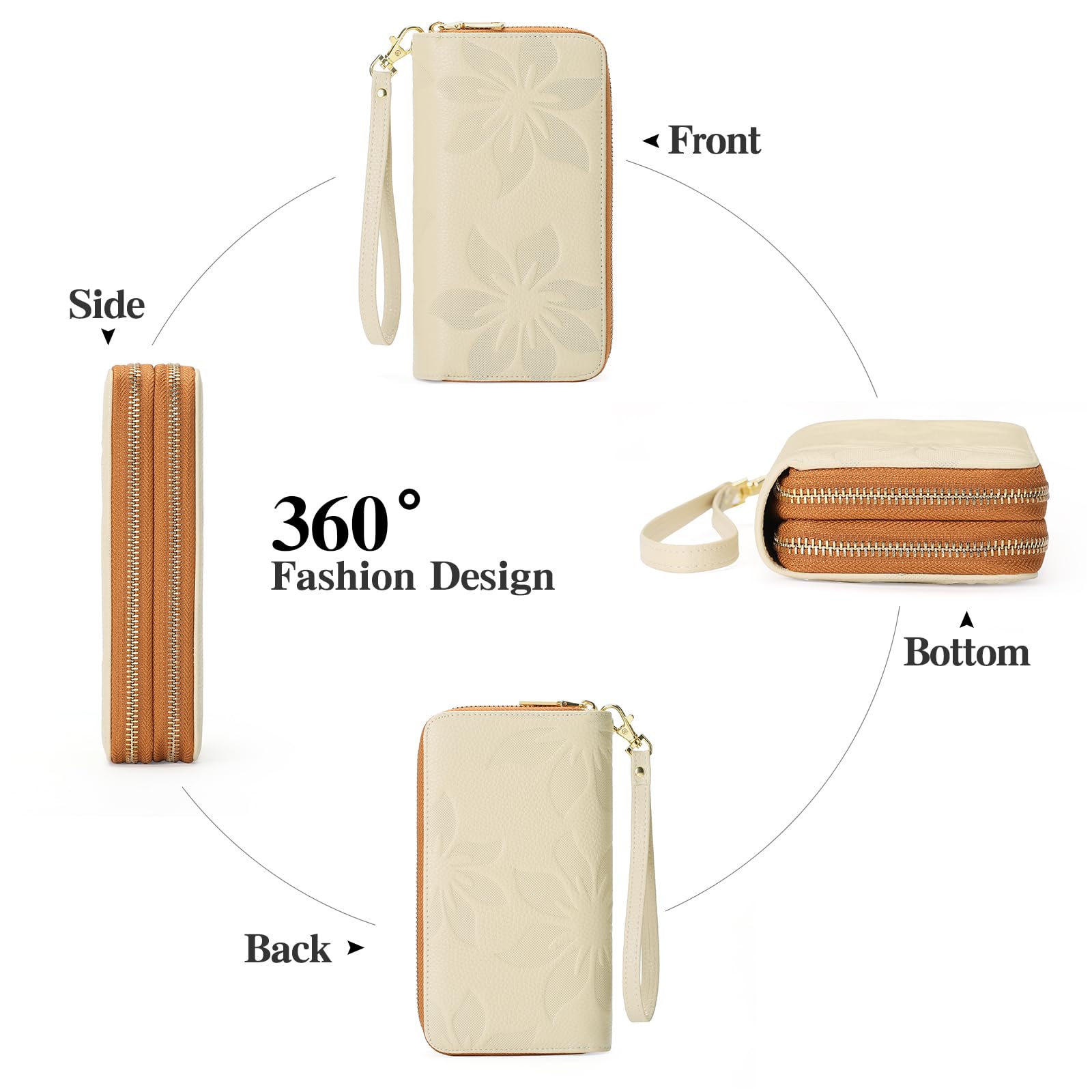 GOIACII WOMEN'S LARGE WALLET portafoglio donna grande doppia zip A07 Bianco Marrone