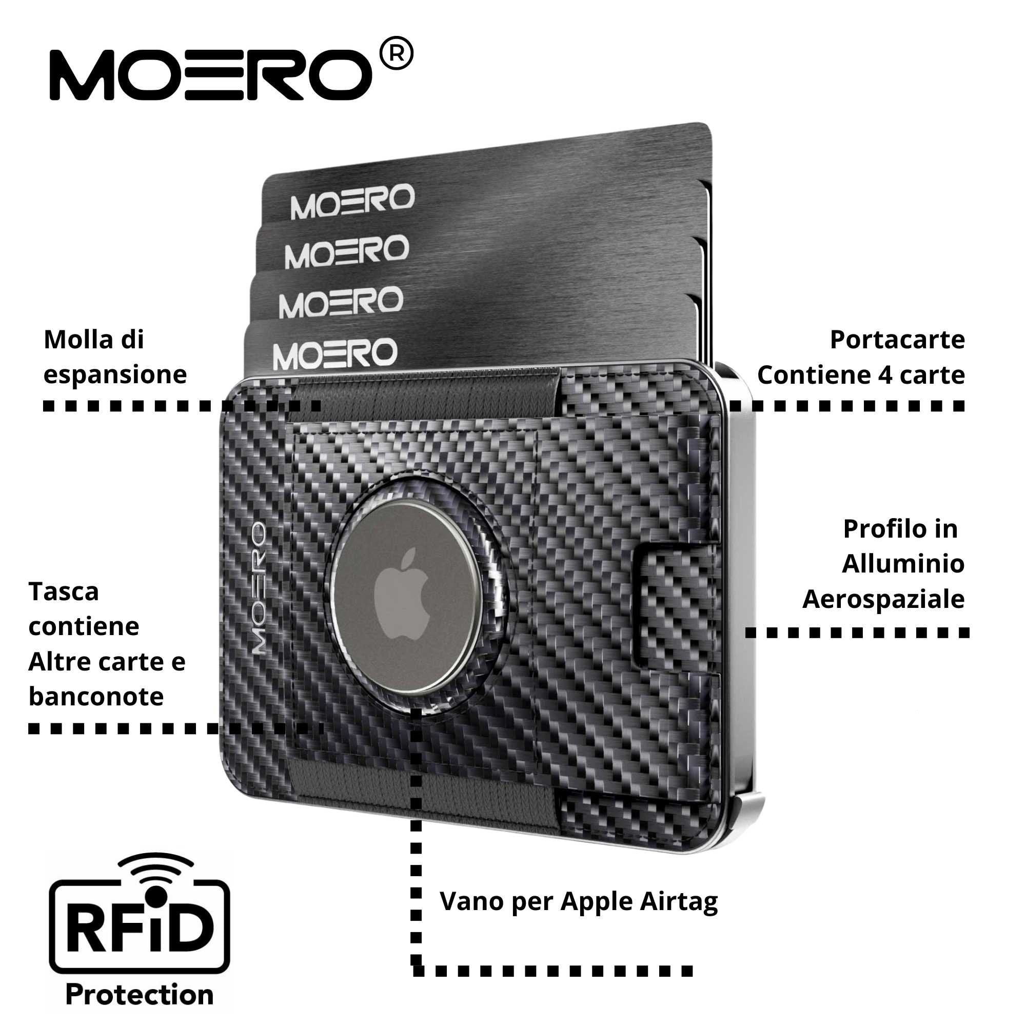Moero Linea AirTag M2 Pro Airtag Carbon Black portafoglio MagSafe