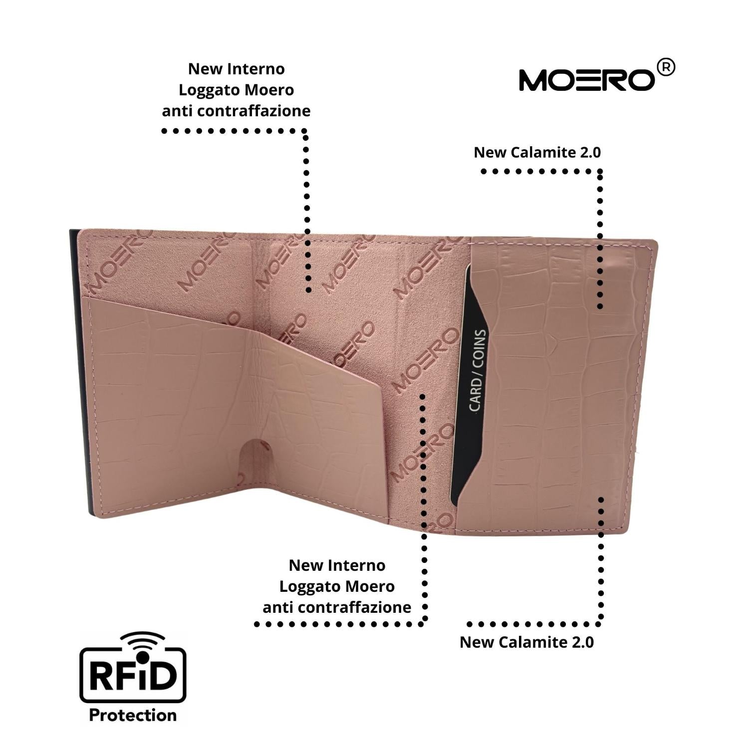 Moero Linea PRO PRO Zip Croco portafoglio Rosa 4.0 RFID