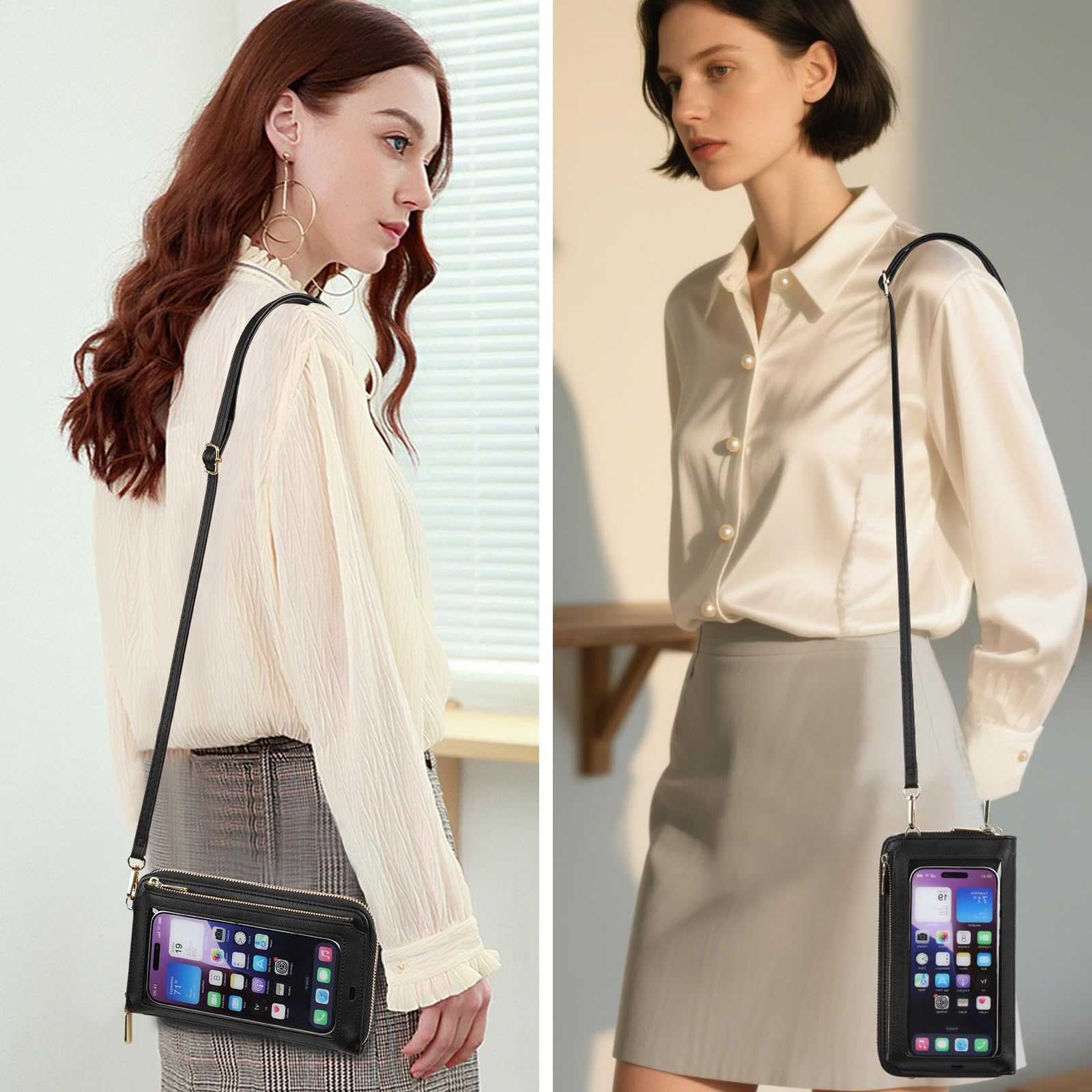 GOIACII CROSSBODY borsa a tracolla per telefono A01 nero touchscreen