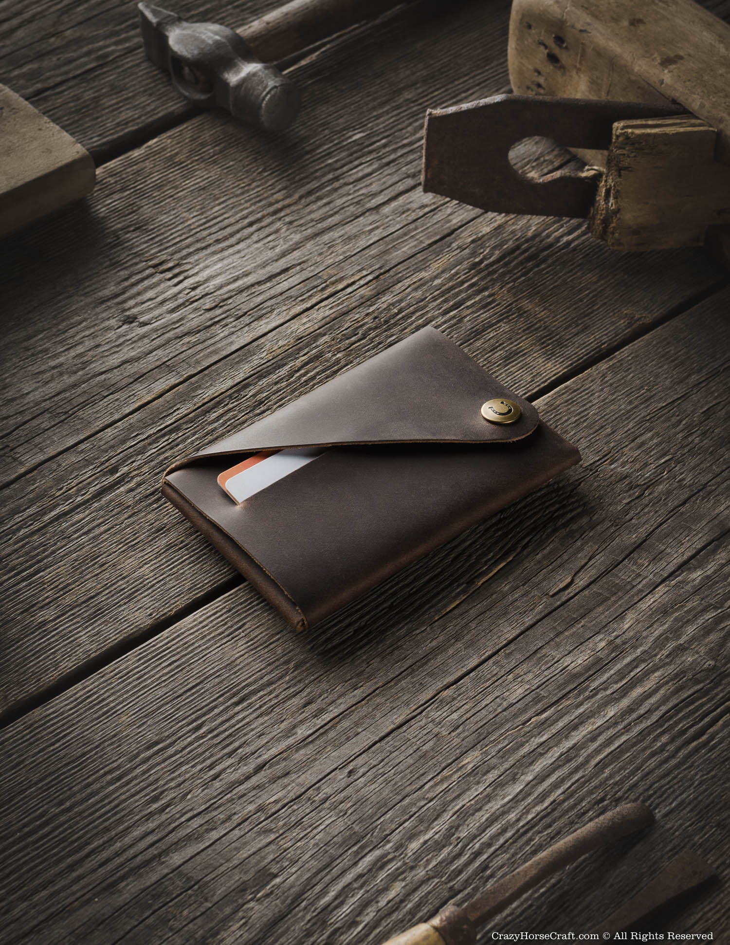 Crazy Horse Craft Minimalist Series portafoglio marrone legno in pelle