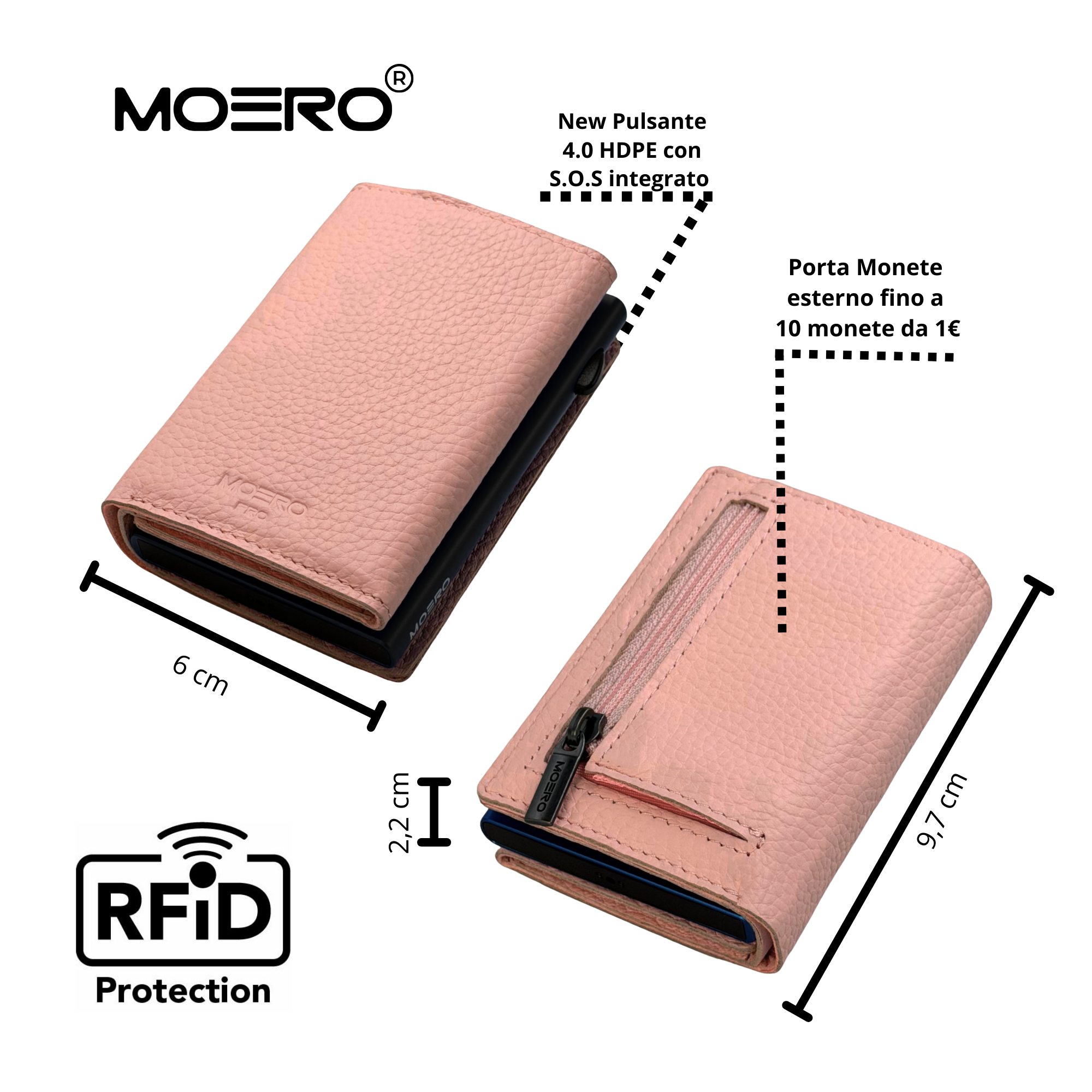 Moero Linea PRO PRO PLUS Zip portafoglio rosa 4.0 RFID