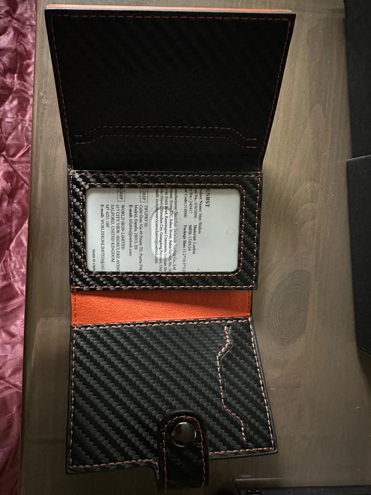 TENBST Card Holder portacarte uomo Nero/Arancione 10 carte RFID