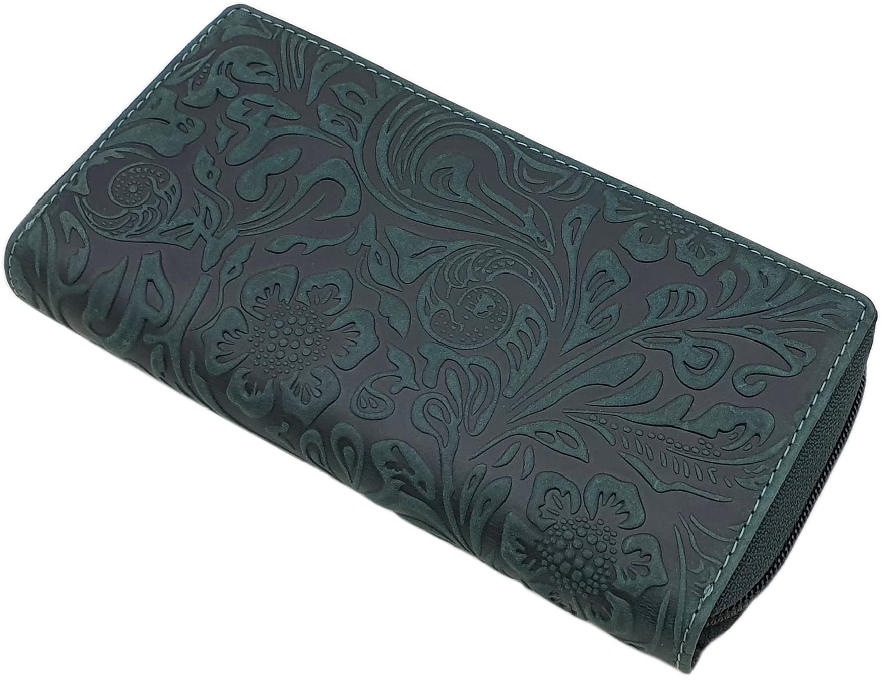 myledershop Damen Geldbörsen portafoglio grande RFID verde scuro