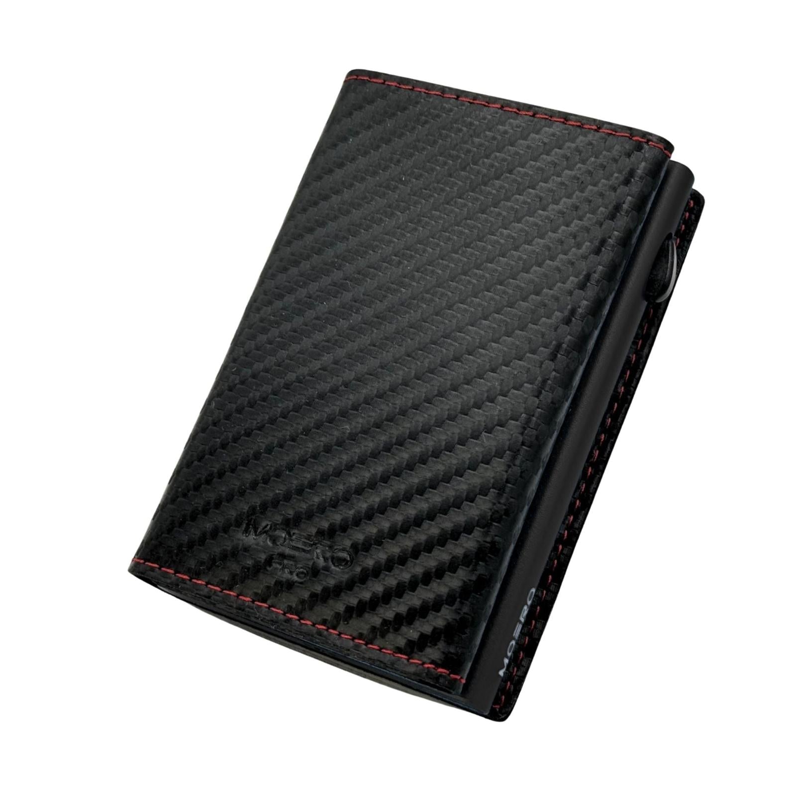 Moero Linea PRO PRO Zip Carbon portafoglio nero cuciture rosse RFID