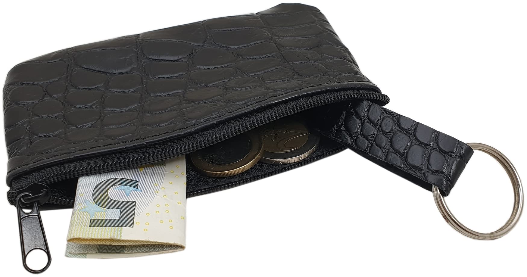 myledershop Schlüsseltaschen Portachiavi in pelle di vitello nera effetto coccodrillo