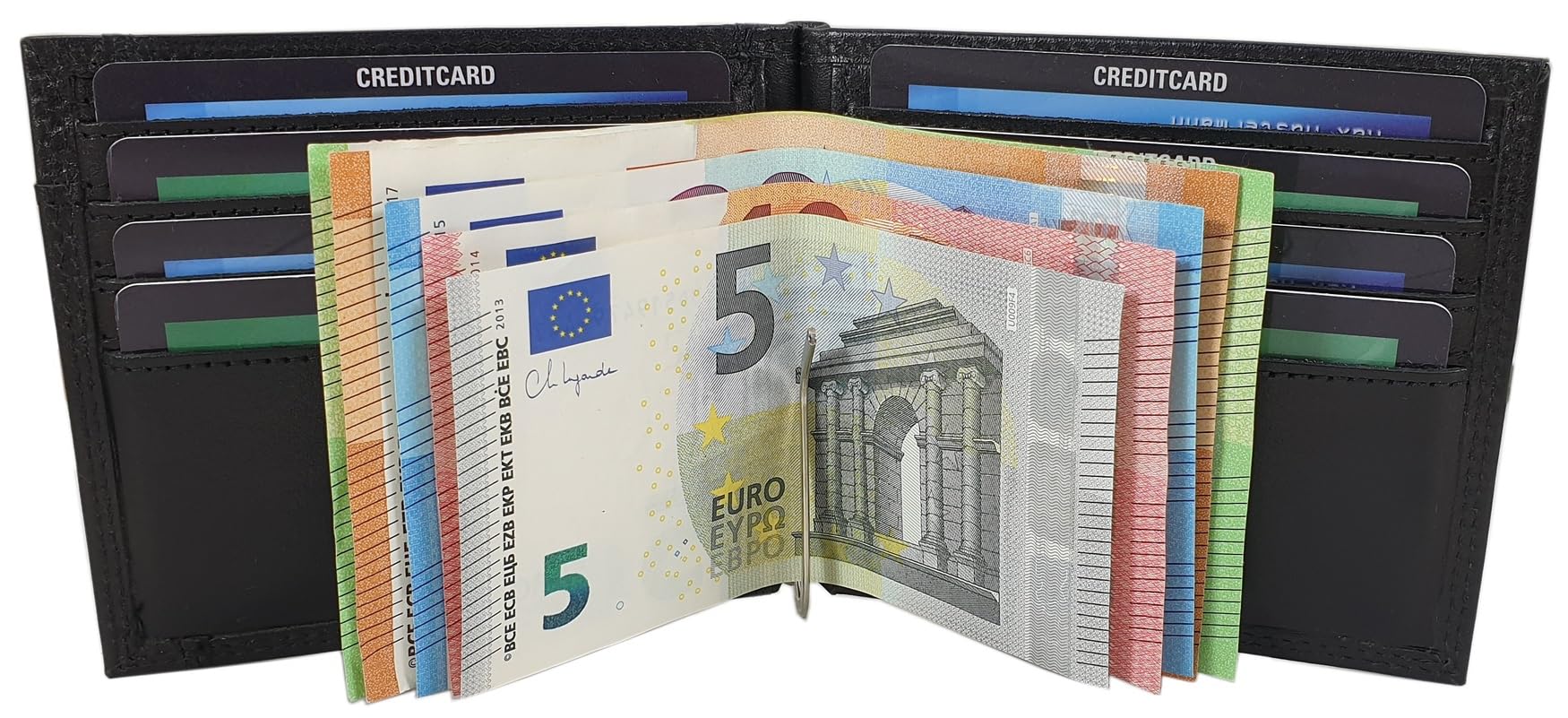 myledershop Brieftaschen Vacchetta dollarclip portafoglio MJ-Design-Germany nero portafoglio compatto