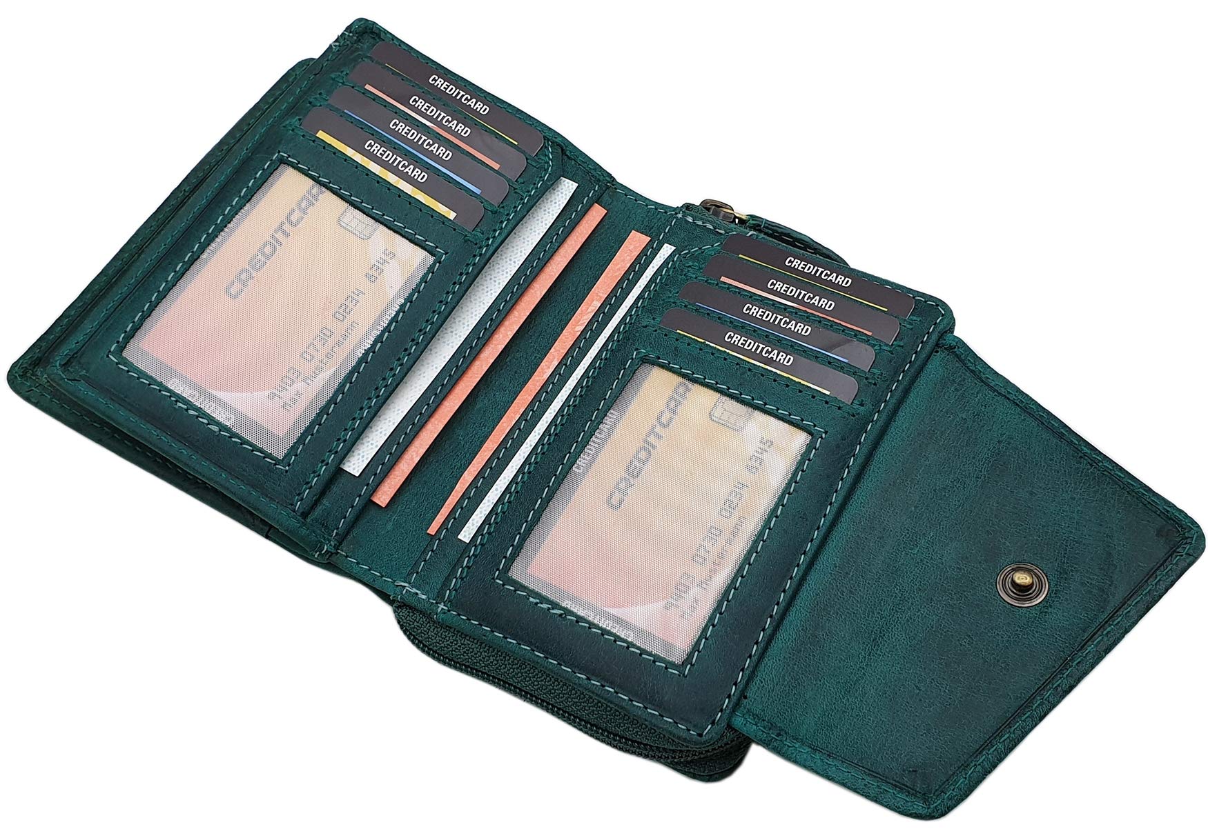 myledershop Damen Geldbörsen portafoglio donna vacchetta verde scuro RFID NFC