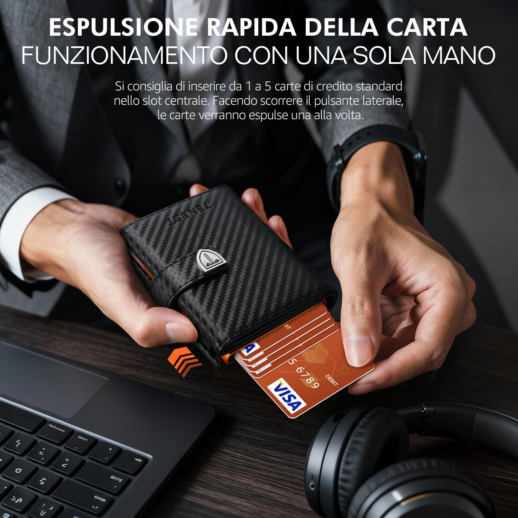 TENBST Card Holder portafoglio uomo nero arancione RFID 10 carte