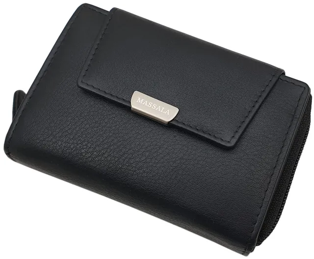 myledershop Damen Geldbörsen portafoglio donna nero RFID 13 cm