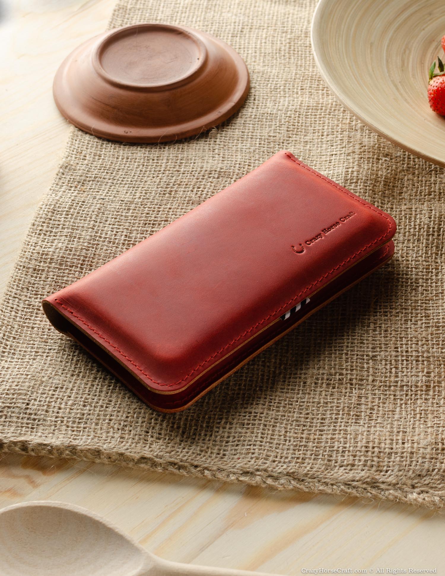 Crazy Horse Craft Phone Cases Leather wallet / case for two phones portafoglio Fragola Red