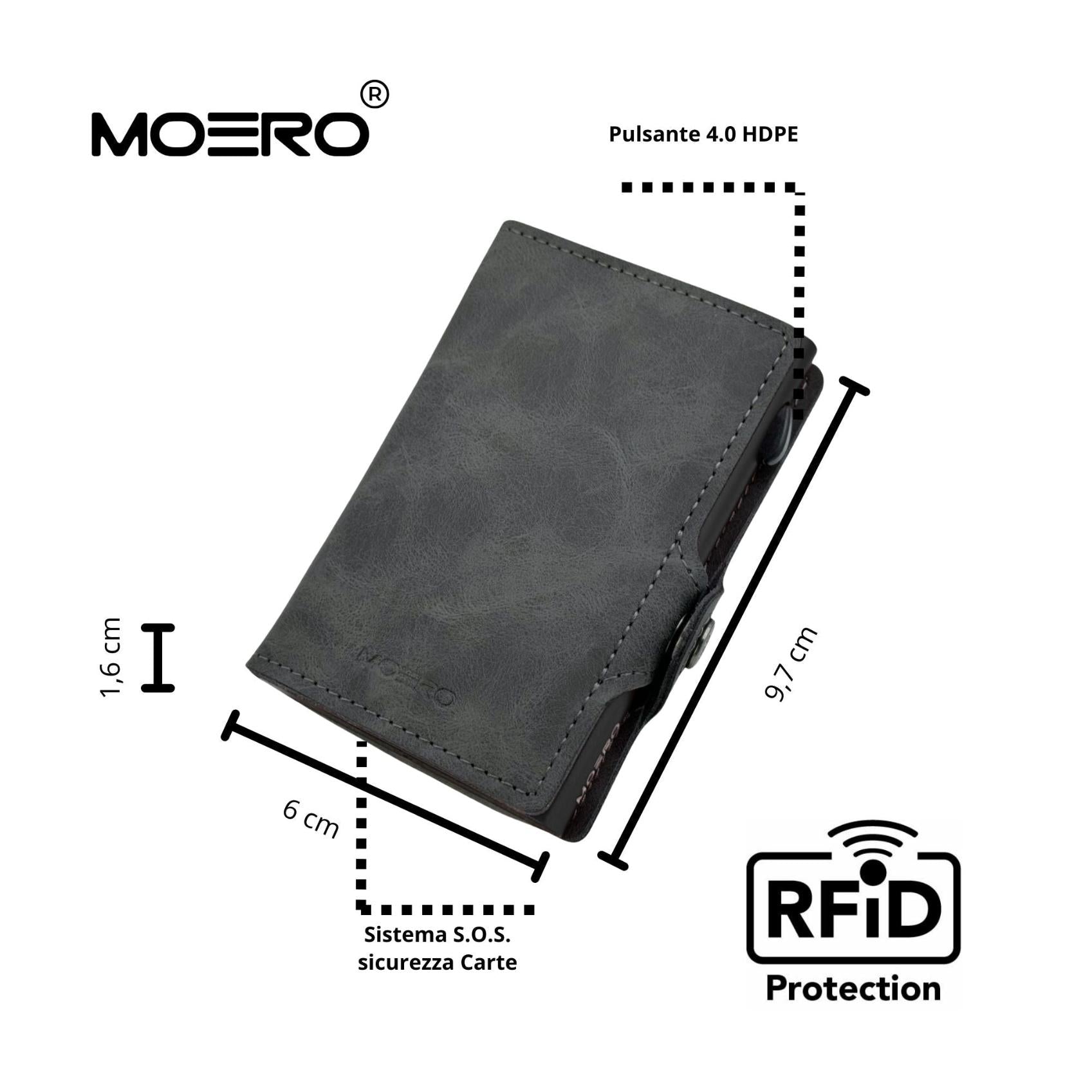 Moero Linea Classic Classic Vintage portafoglio grigio 4.0 vegan