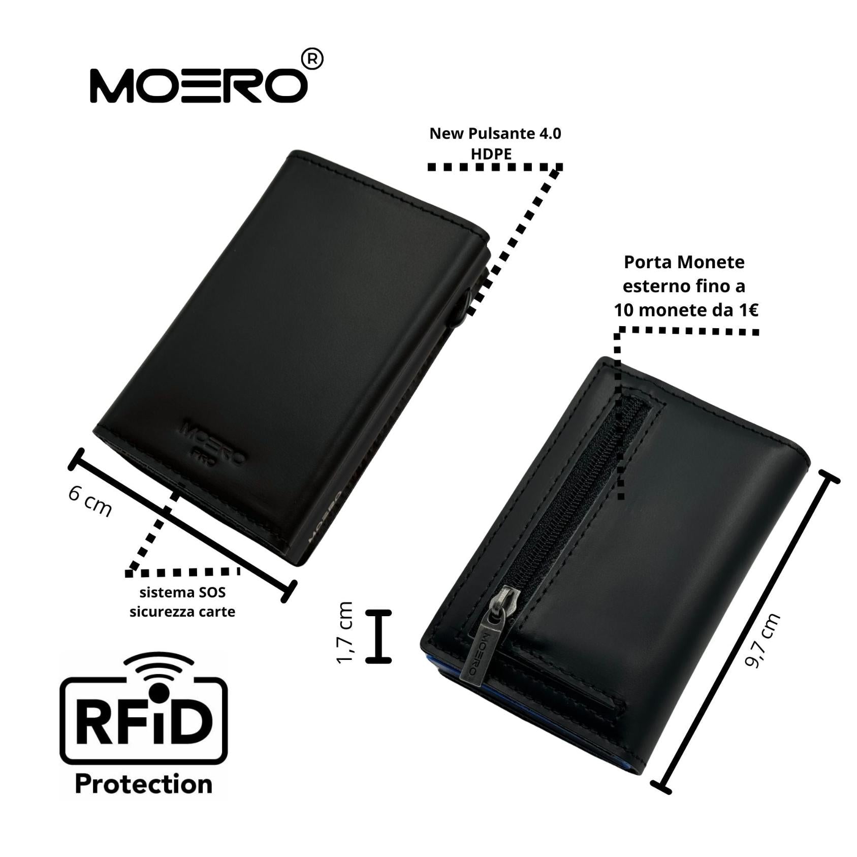 Moero Linea PRO Zip portafoglio nero in vera pelle RFID
