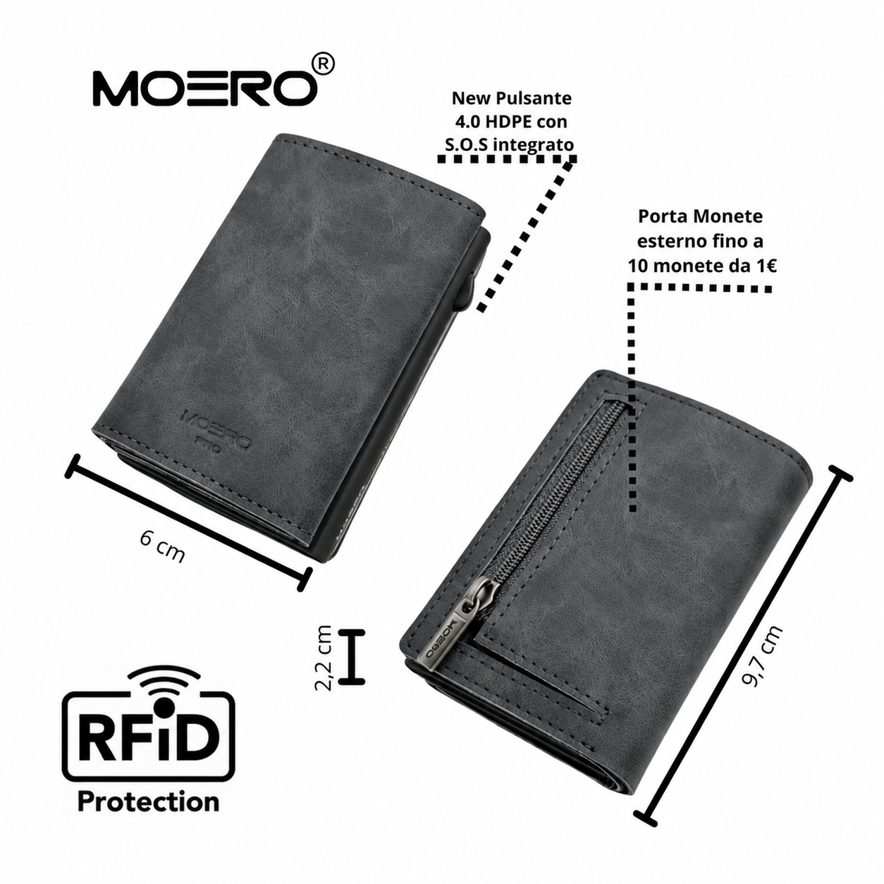 Moero Linea PRO PRO PLUS Zip portafoglio grigio RFID
