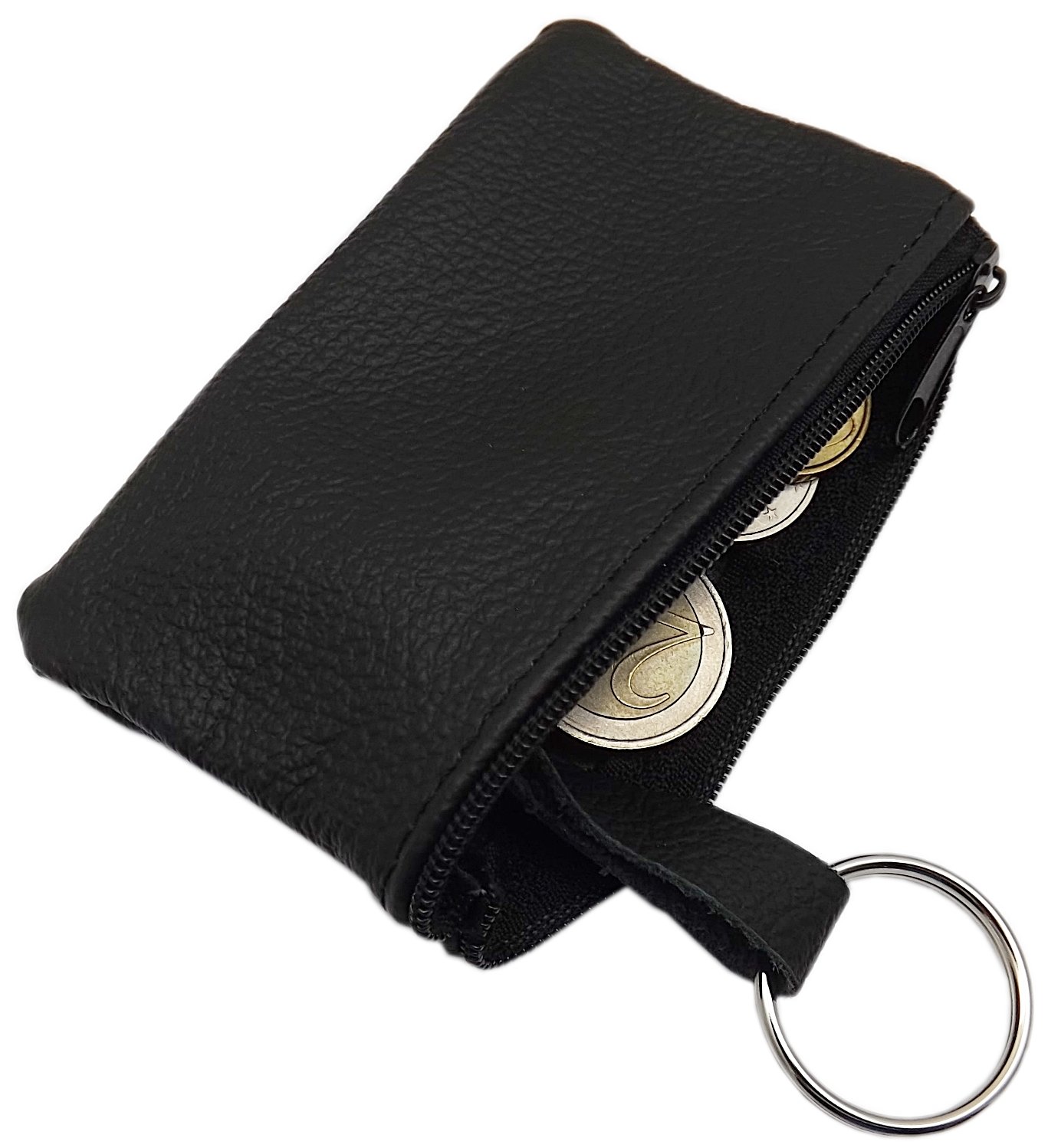 myledershop Schlüsseltaschen portachiavi in pelle nero con zip
