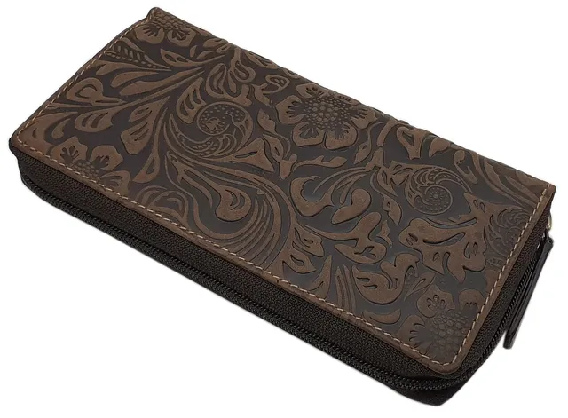 myledershop Damen Geldbörsen portafoglio donna marrone RFID