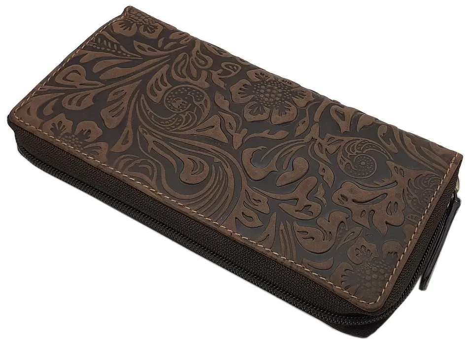 myledershop Damen Geldbörsen portafoglio donna marrone RFID