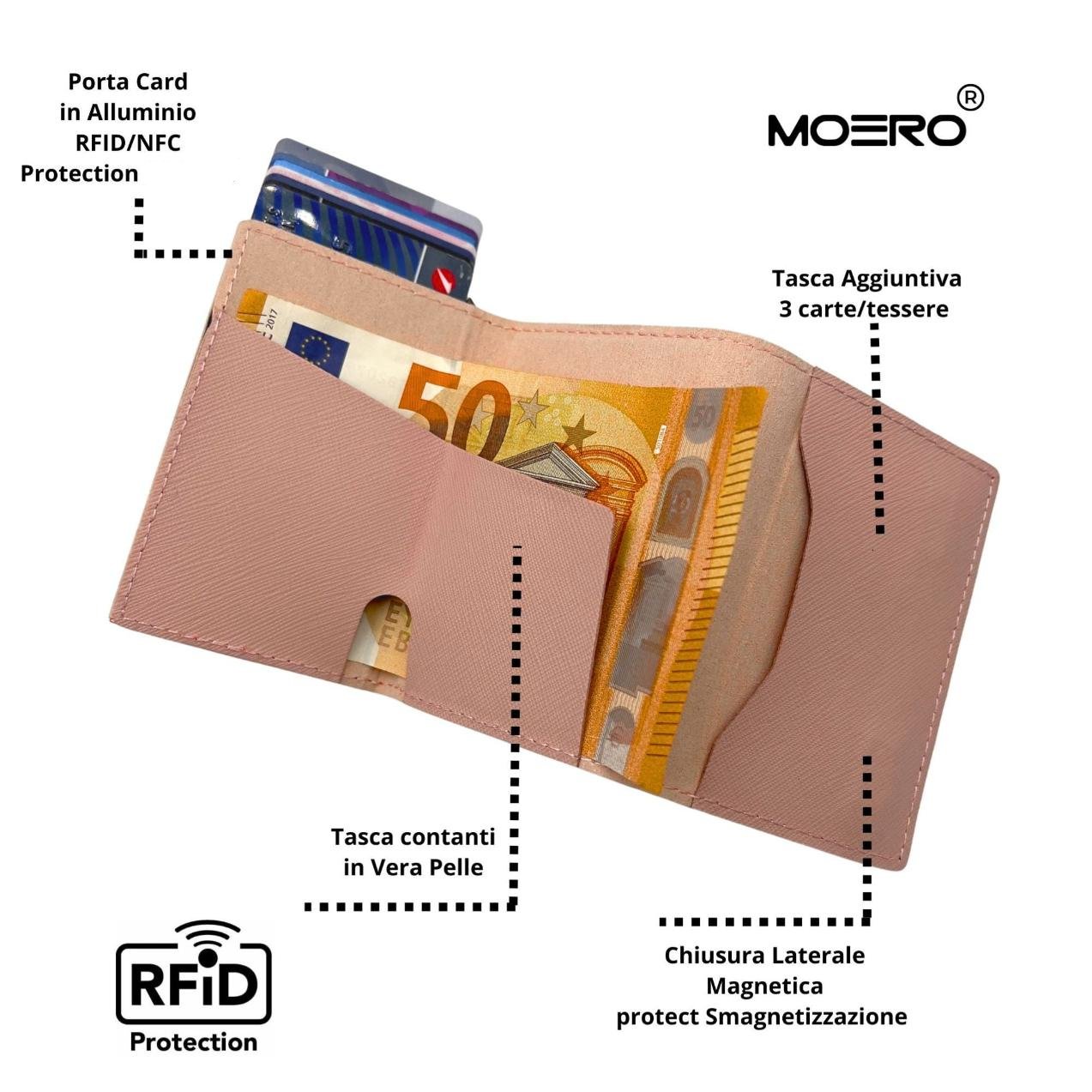 Moero Linea AirTag PRO Zip AirTag Saffiano portafoglio Rosa RFID