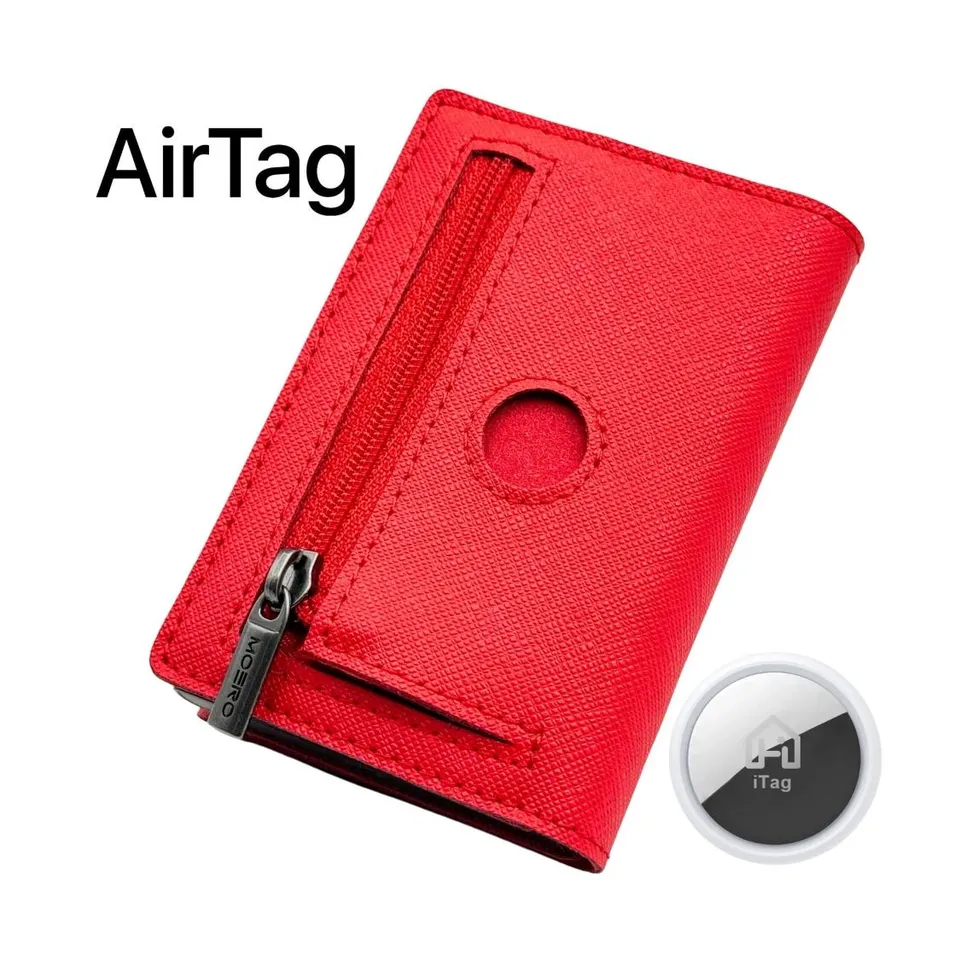 Moero Linea AirTag PRO Zip AirTag Saffiano portafoglio Rosso