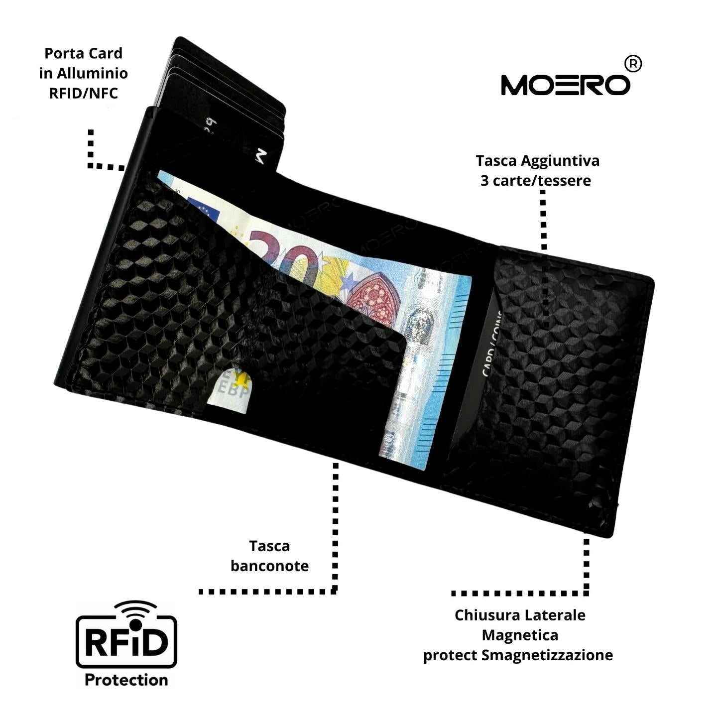 Moero Linea PRO PRO 3D Hologram portafoglio nero RFID