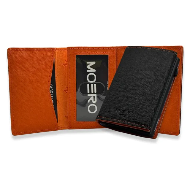 Moero Linea PRO PRO PLUS Zip Saffiano portafoglio Nero e Arancione
