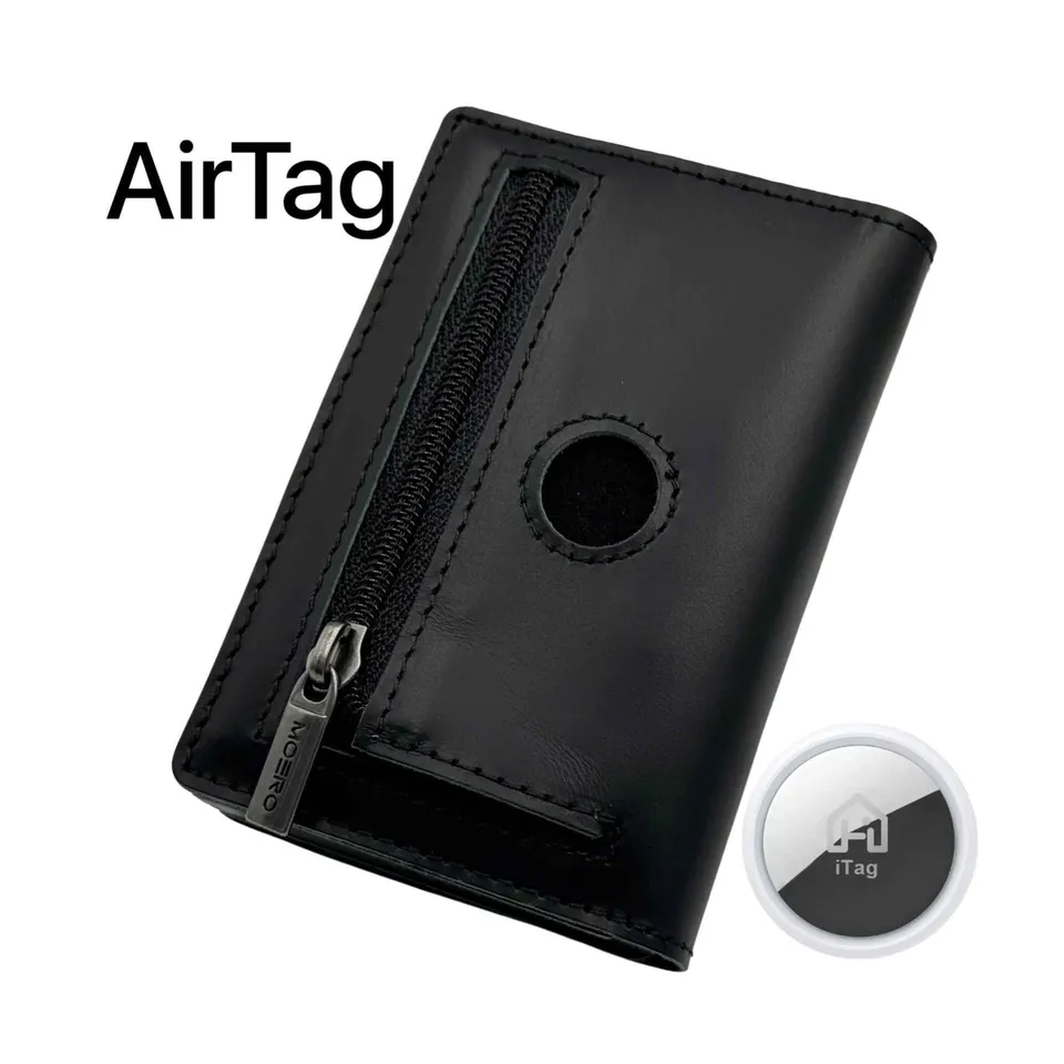 Moero Linea AirTag PRO Zip AirTag portafoglio nero con RFID