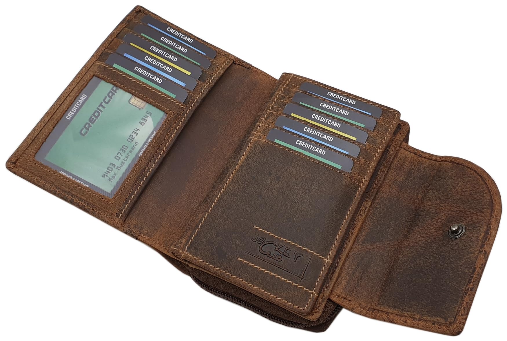 myledershop Damen Geldbörsen portafoglio verticale in bufalo cognac RFID
