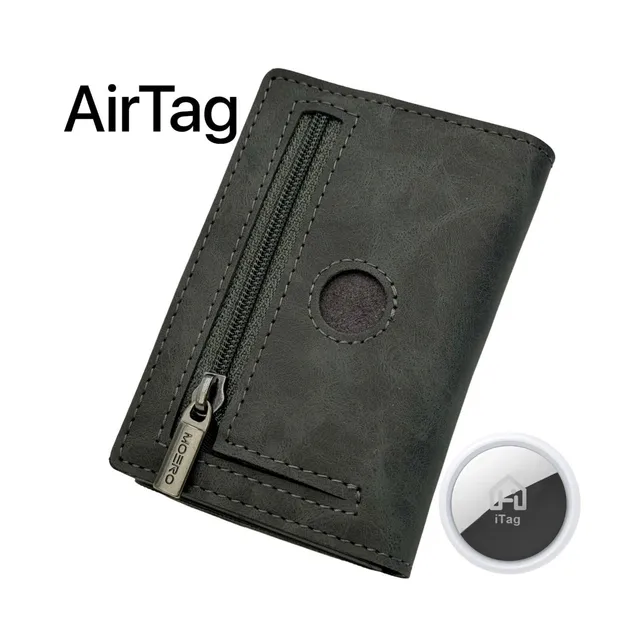 Moero Linea AirTag AirTag PRO Vintage Grey Zip portafoglio grigio RFID
