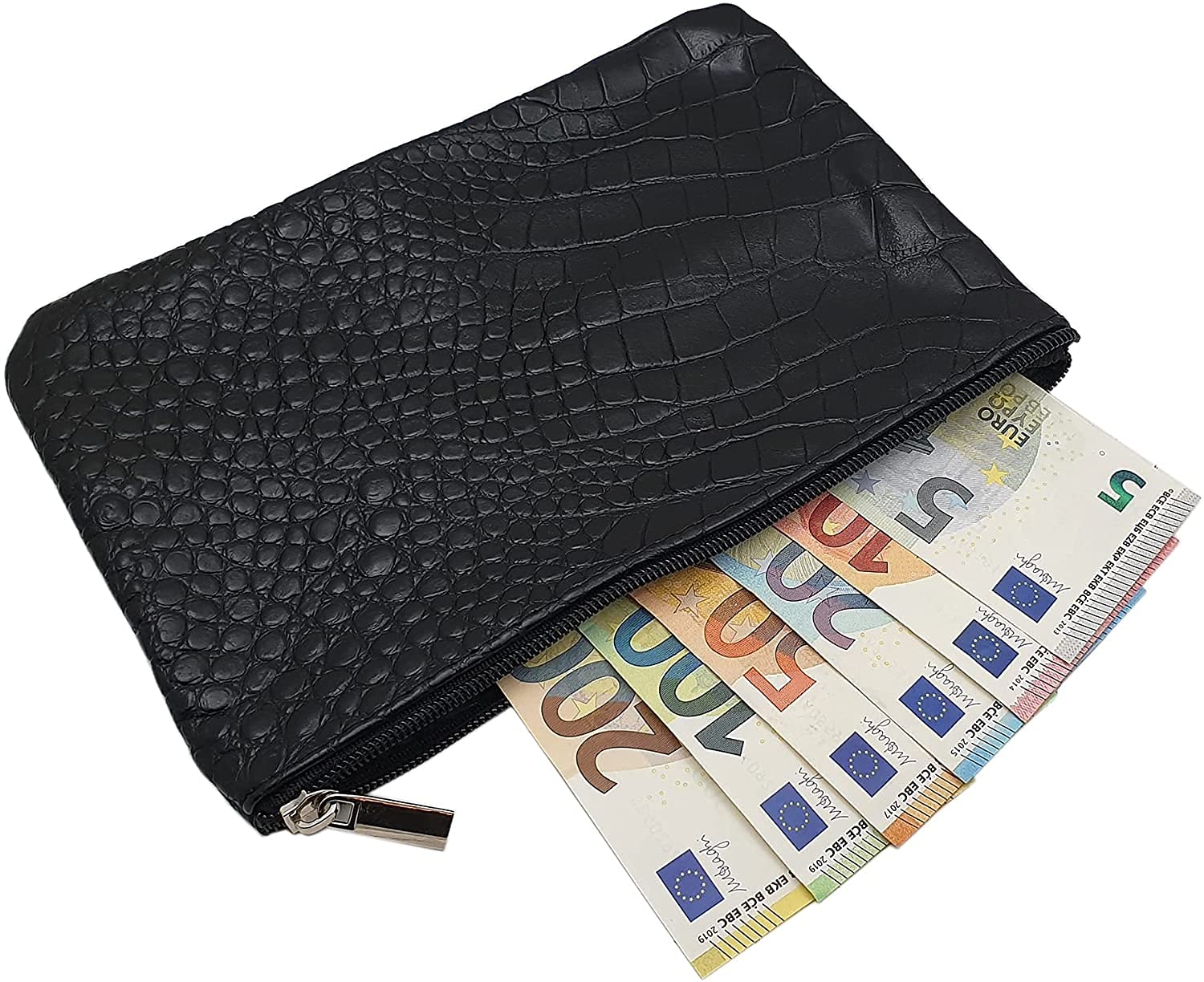 myledershop Schlüsseltaschen Borsa XL in pelle di vitello con chiusura lampo nera